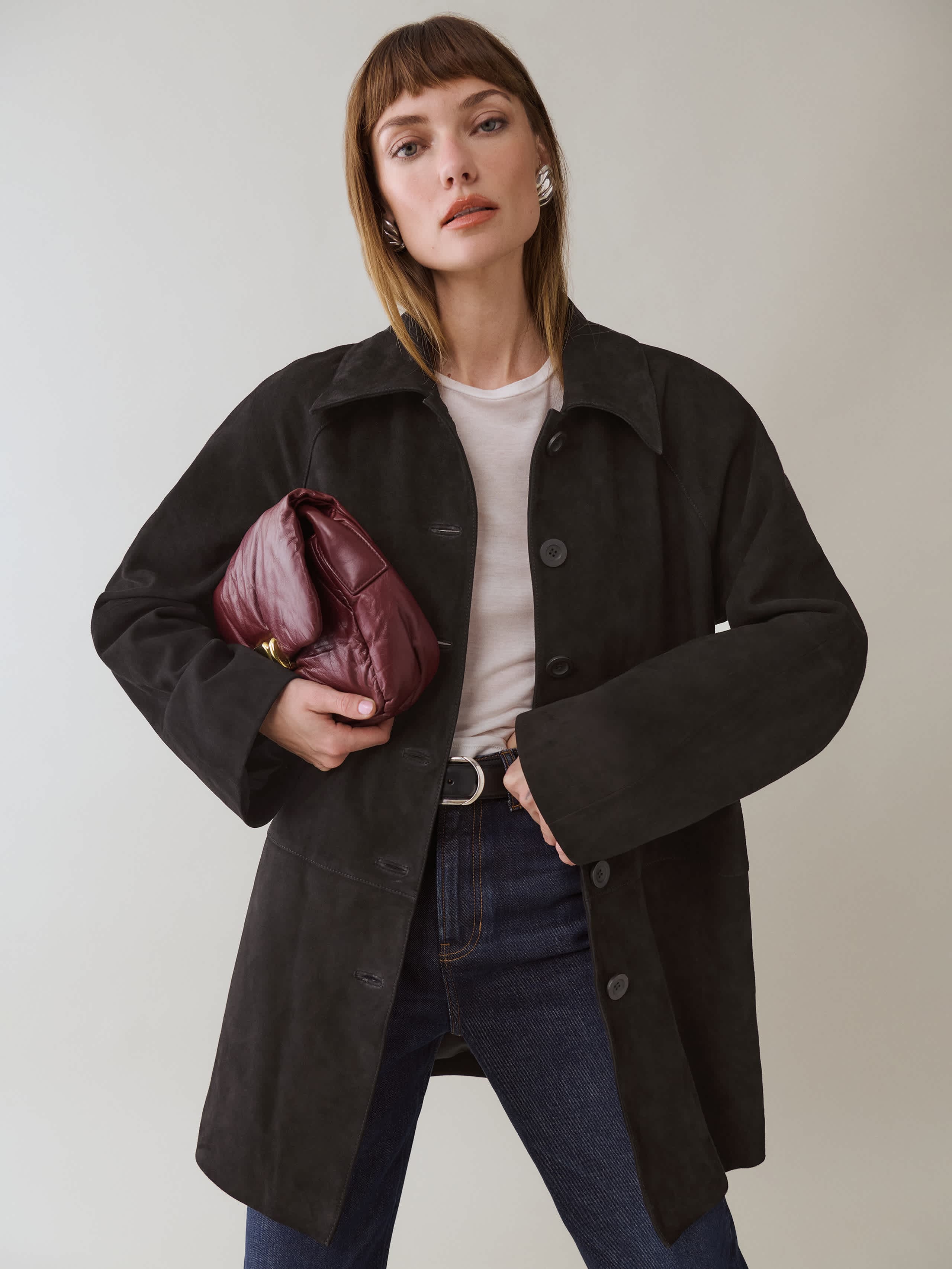 Reformation Veda Celine Jacket Black Suede Leather Large