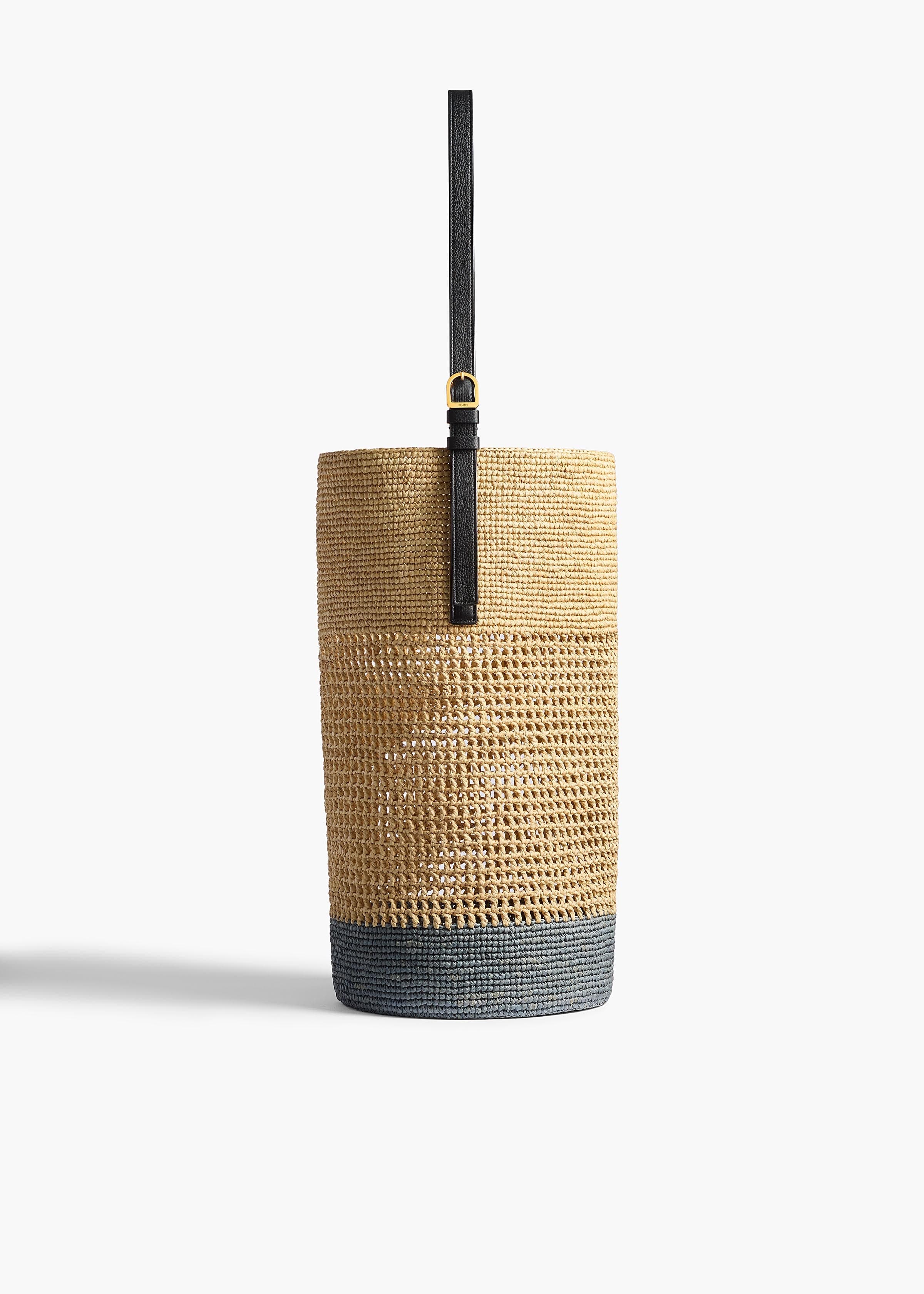 Billie Bucket Bag in Natural and Lead Raffia