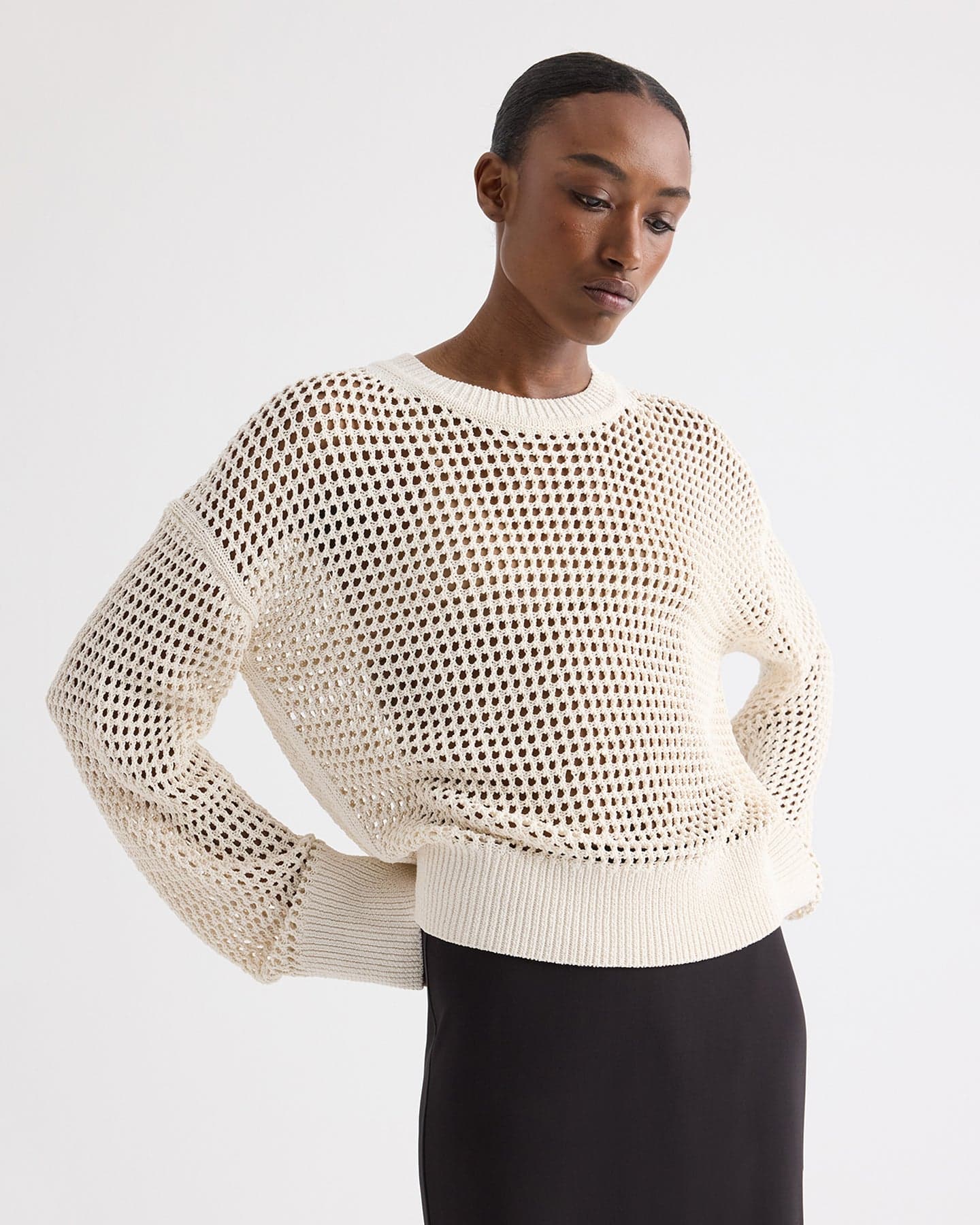 L/S Open Stitch Pullover Sweater in Kashy Silk Blend Rope