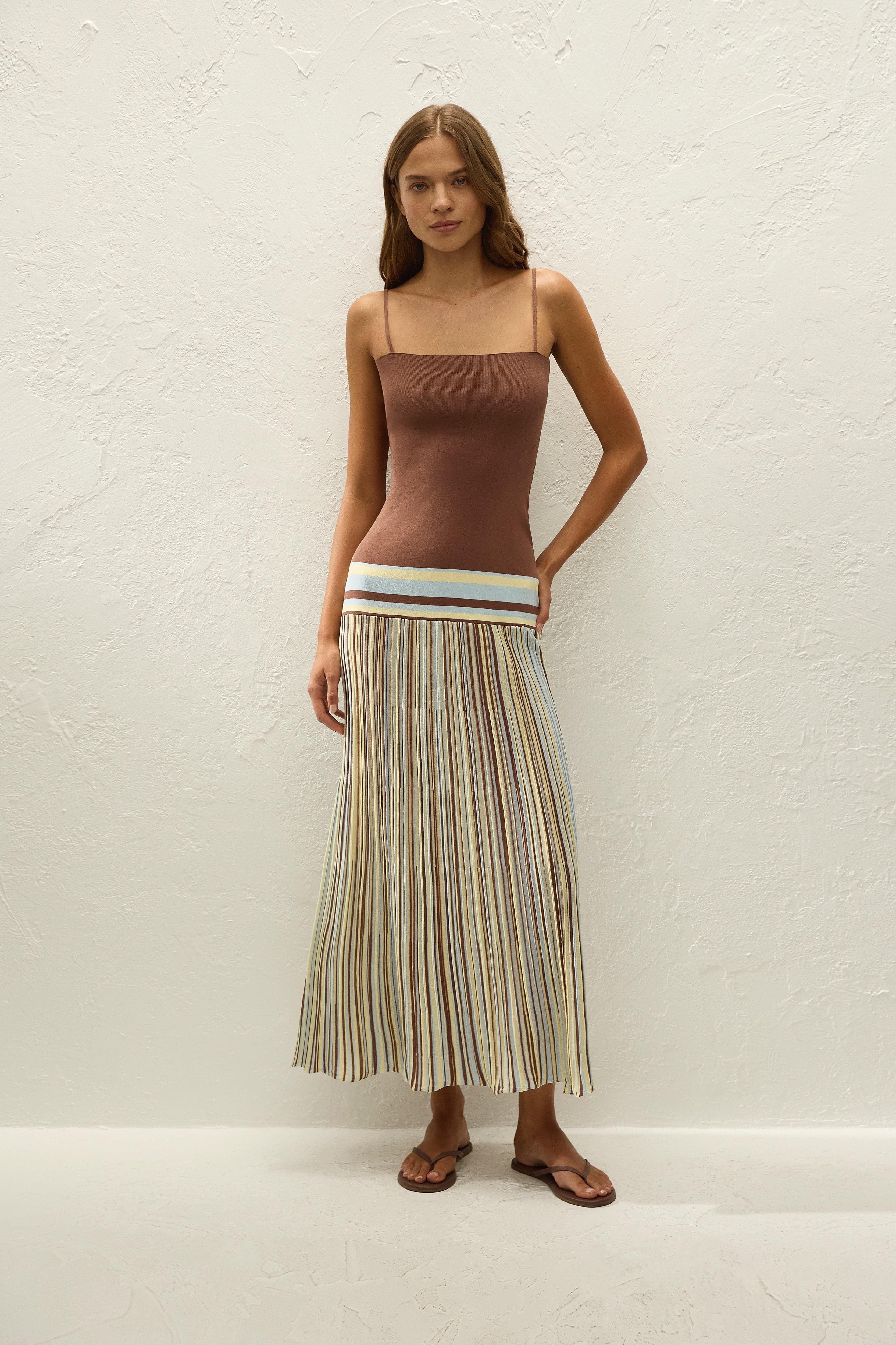Esenia Knit Dress Sky Blue Pale Yellow Stripe
