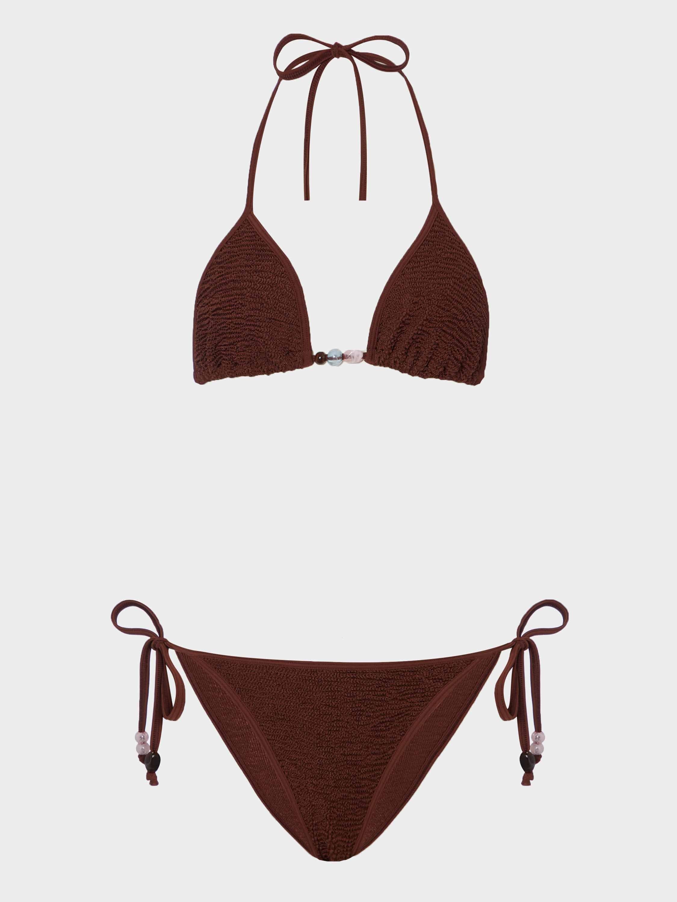 Gina Beaded Bikini - Metallic Chocolate | One Size Swimwear | Hunza G - Metallic Chocolate / One size