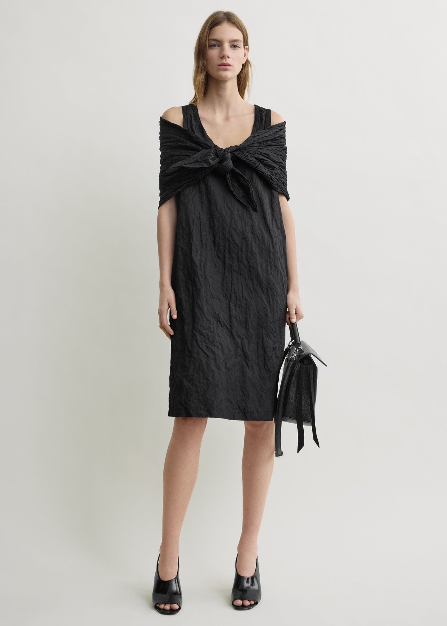 Crinkled cotton tank dress black
