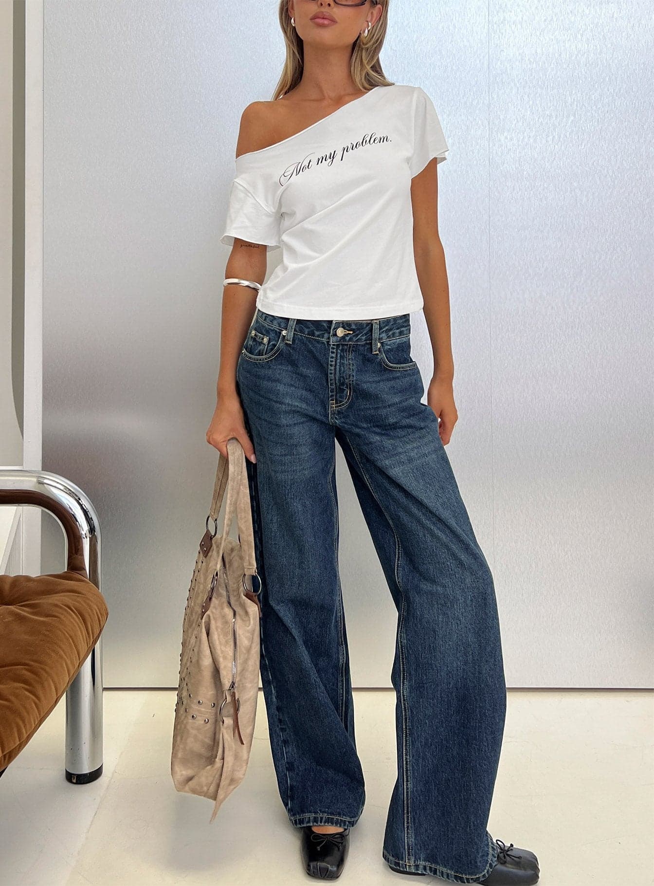 Serenitia Mid Rise Straight Leg Relaxed Jeans Dark Blue Wash