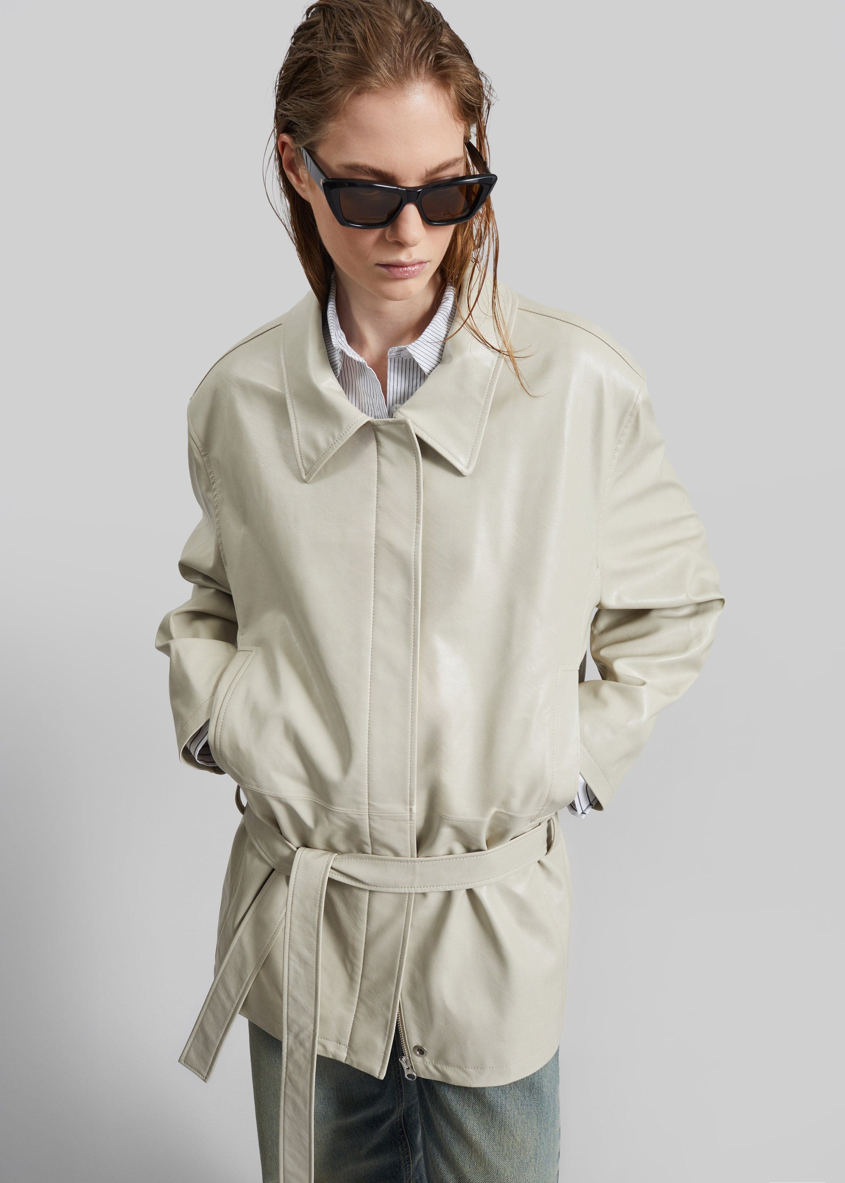 Low Classic Low Waist Artificial Leather Jacket - Beige