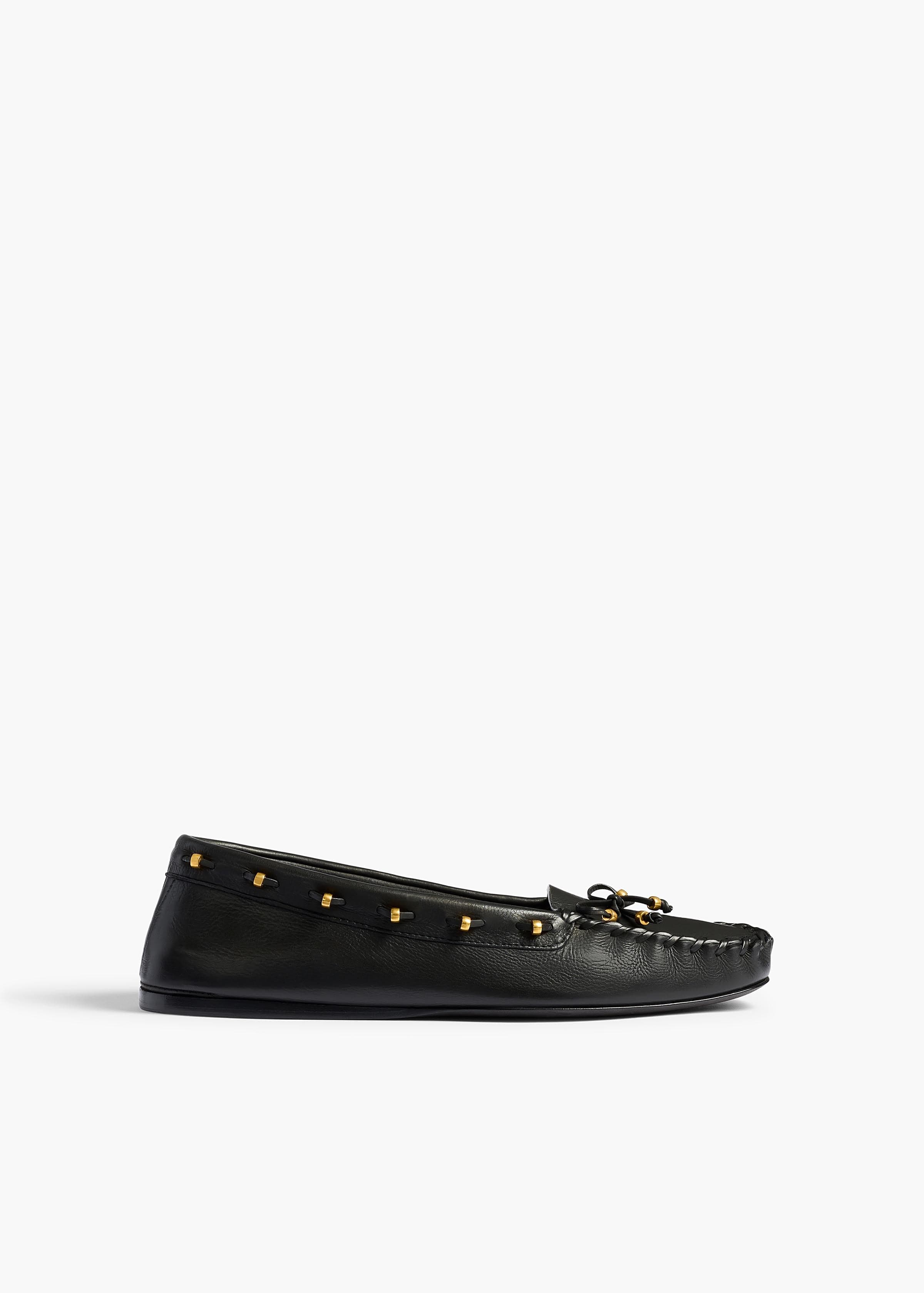 Milly Flat in Black Pebbled Leather
