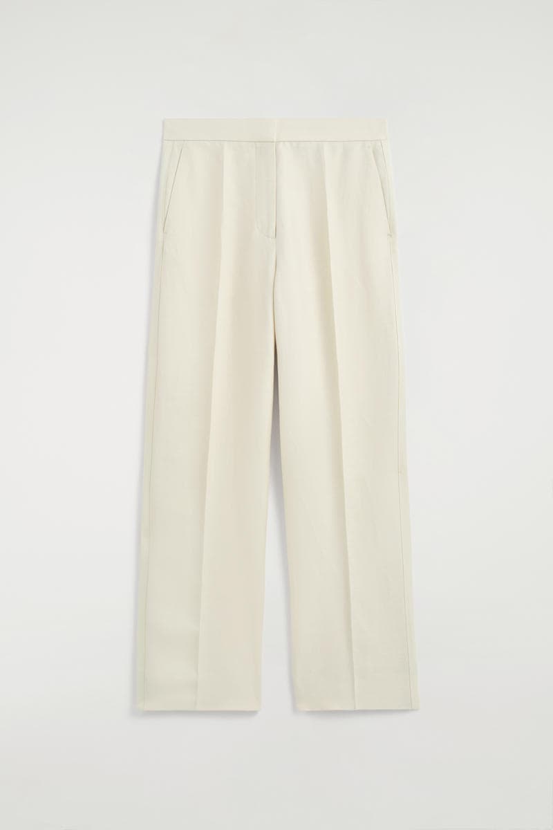 Tailored Linen-Blend Straight-Leg Pants