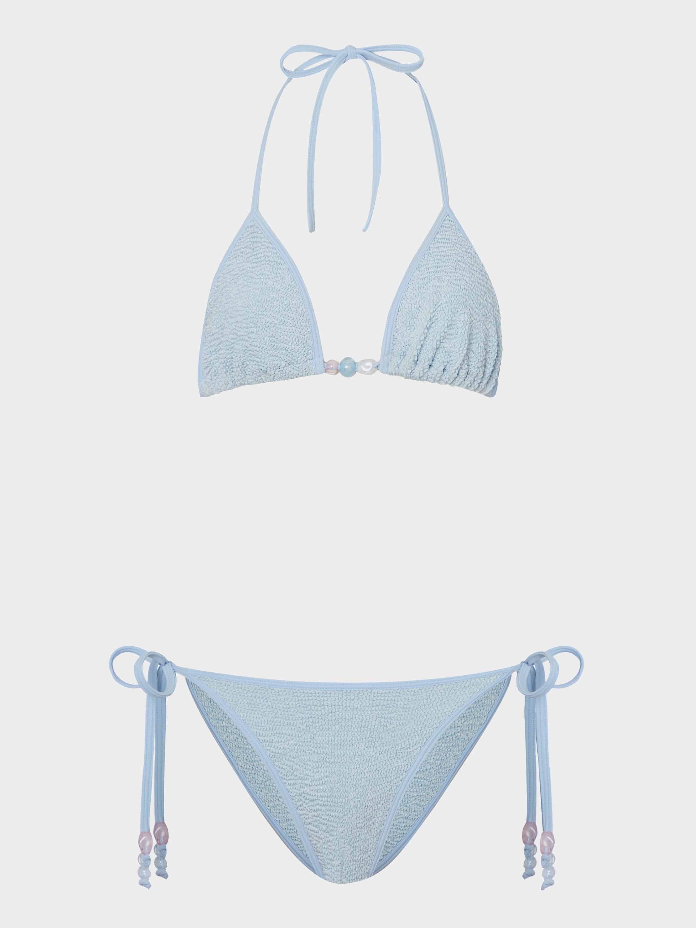 Gina Beaded Bikini - Metallic Ice Blue | One Size Swimwear | Hunza G - Metallic Ice Blue / One size