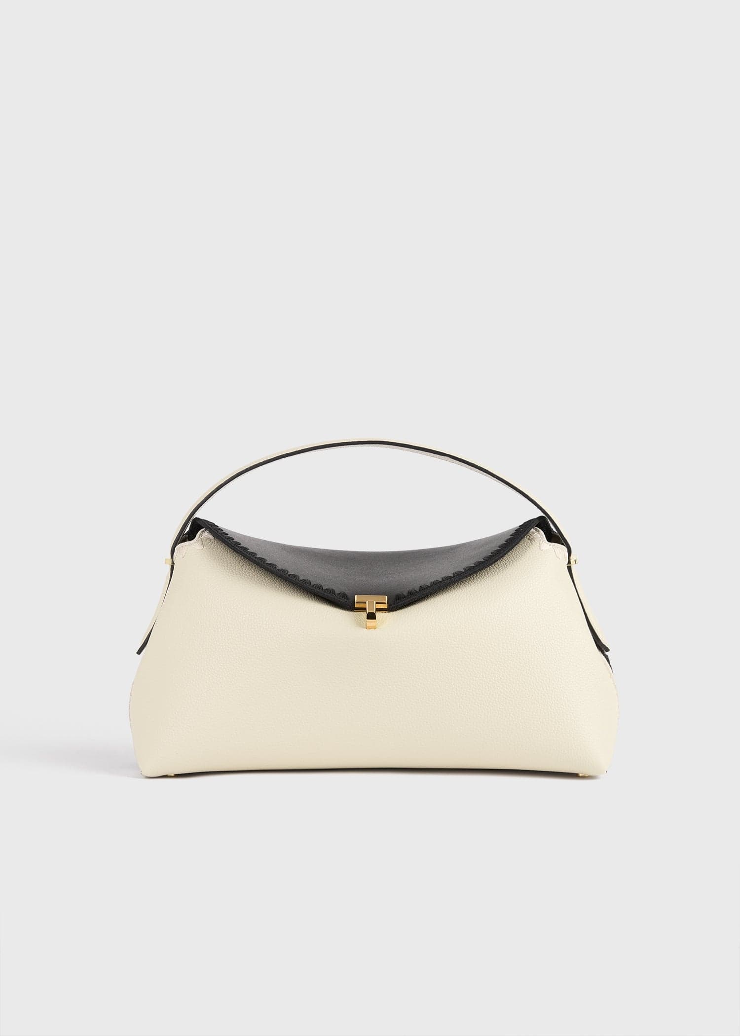 T-lock embroidered leather top handle black/milk