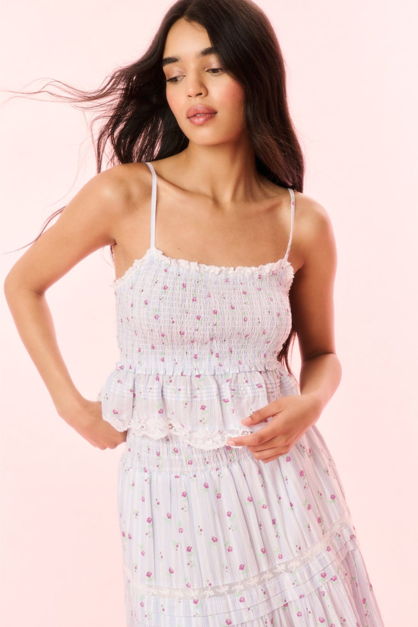 Marzenia Smocked Striped Floral Top