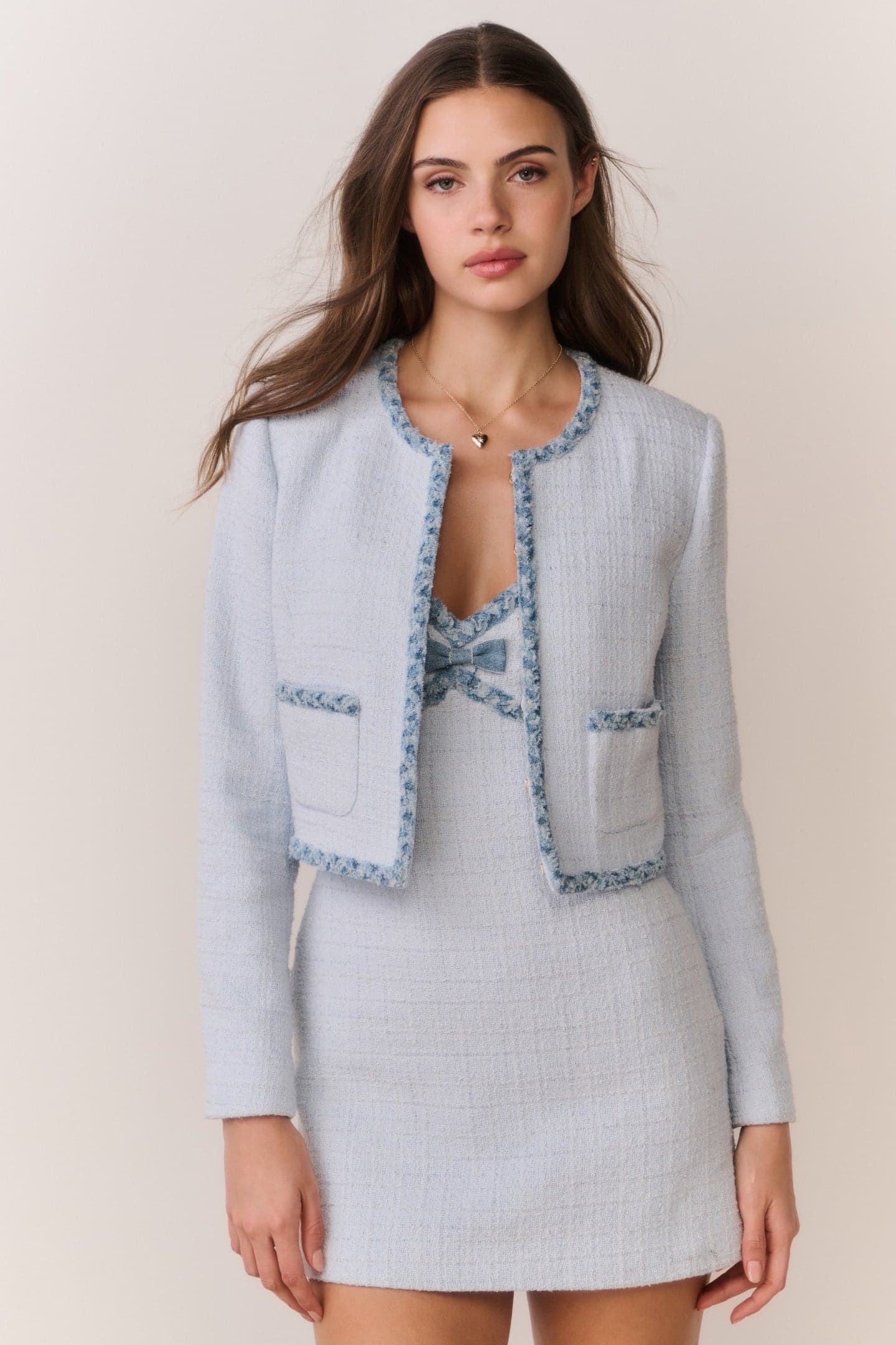 Azula Denim-Trimmed Tweed Jacket