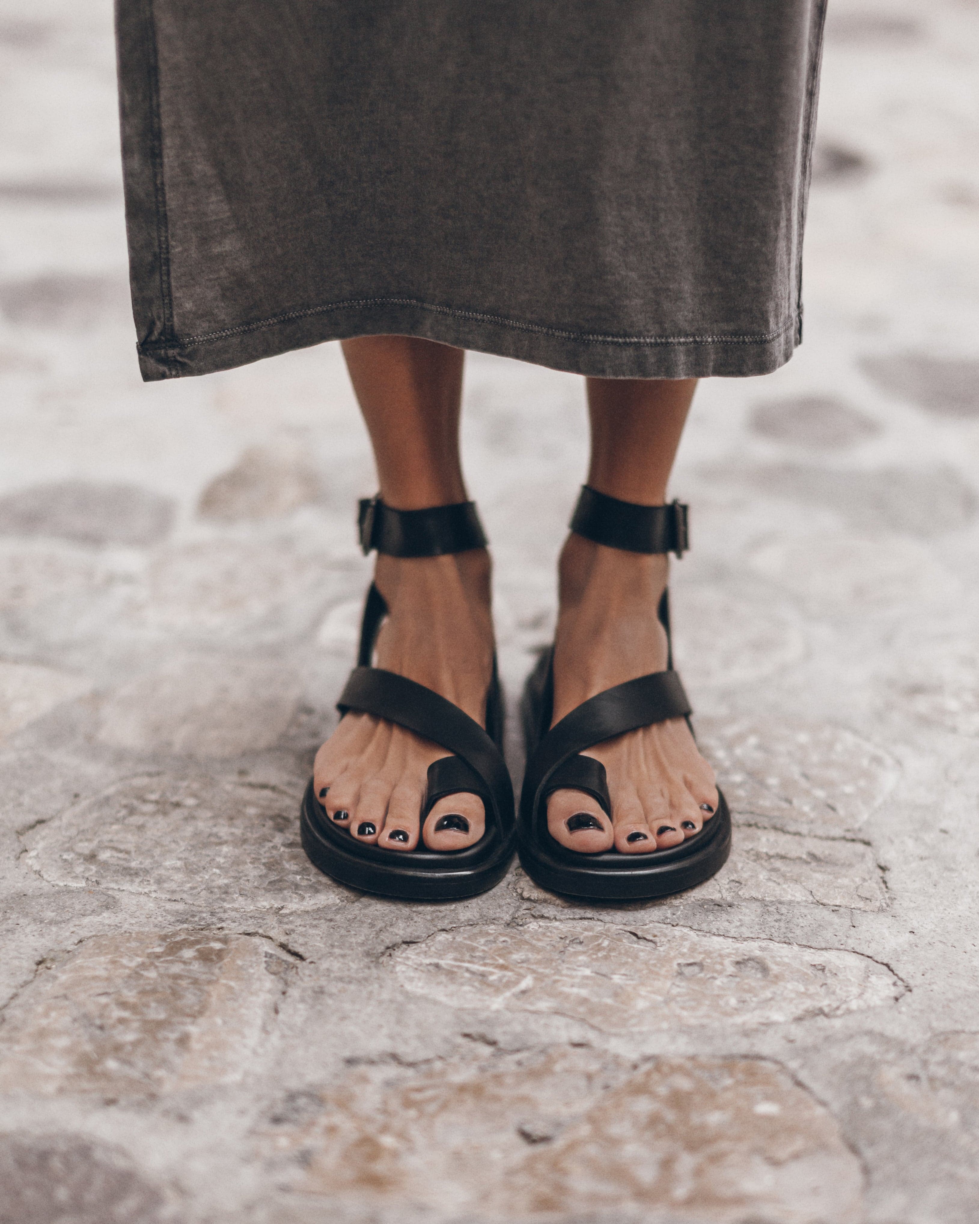 The Black Strappy Leather Sandals