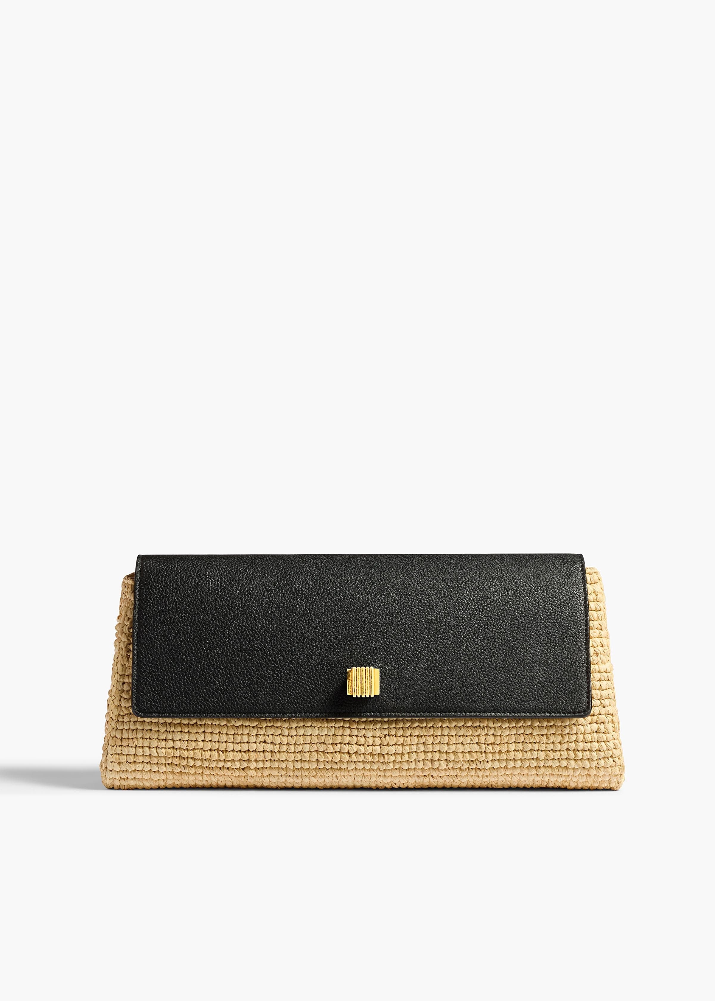 Audrey Clutch in Black Leather and Natural Raffia