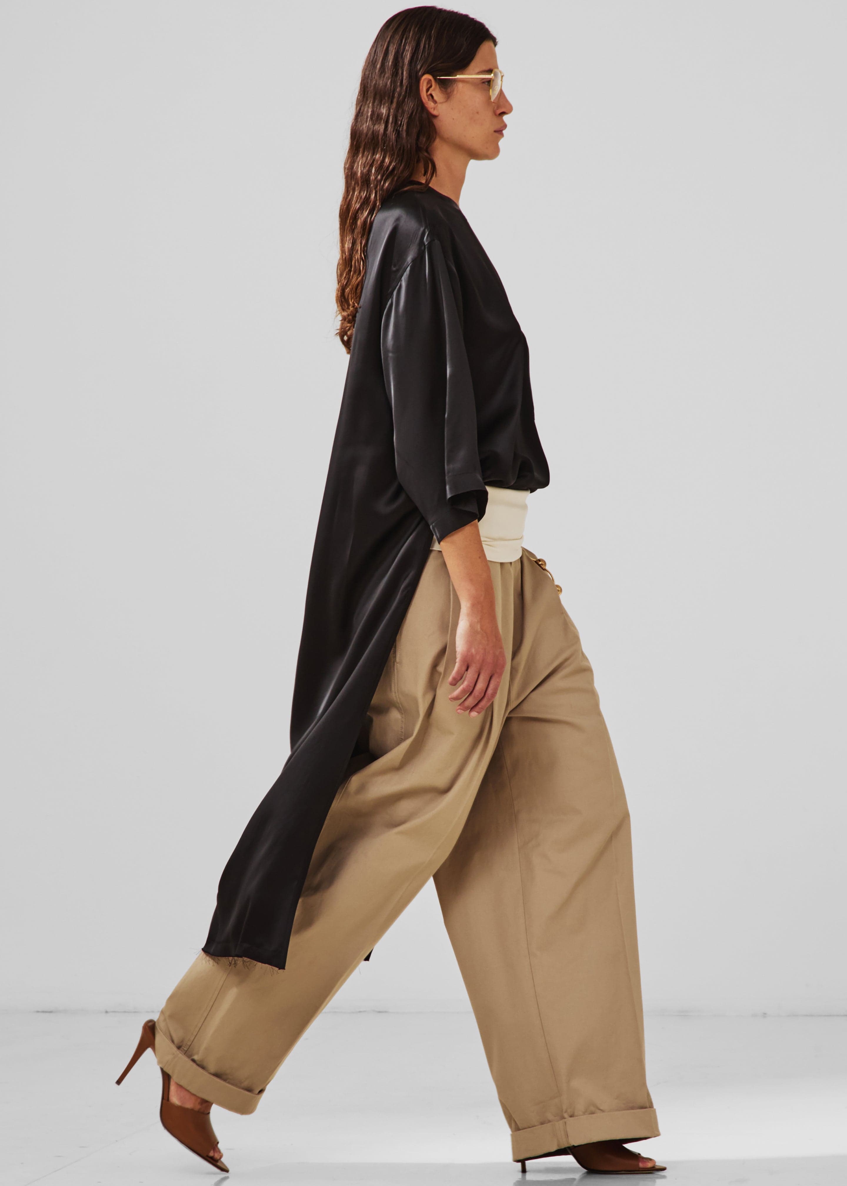 Darkpark Tara Satin Asymmetric Shirt - Black