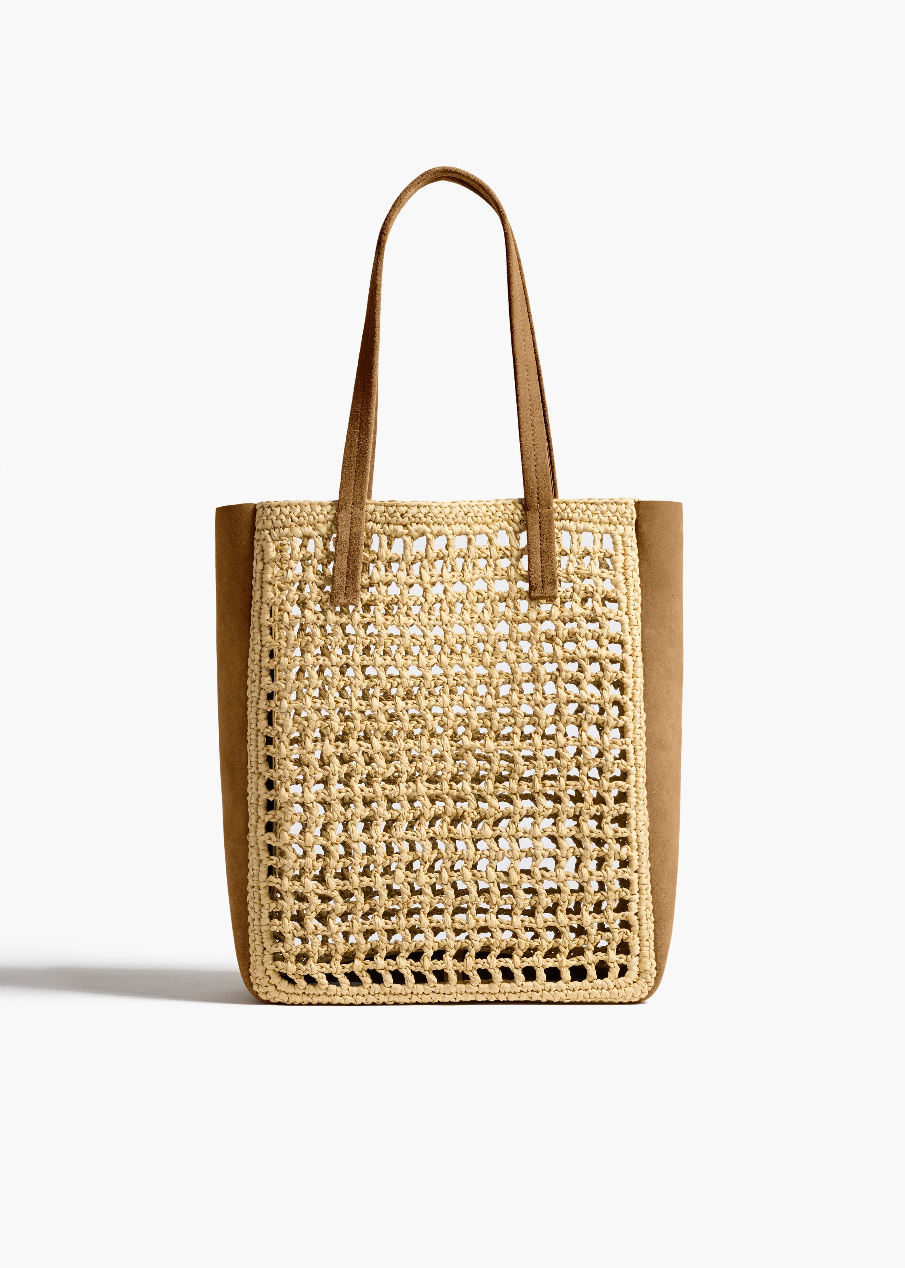 Small Zoe Tote in Natural Raffia with Mud Suede