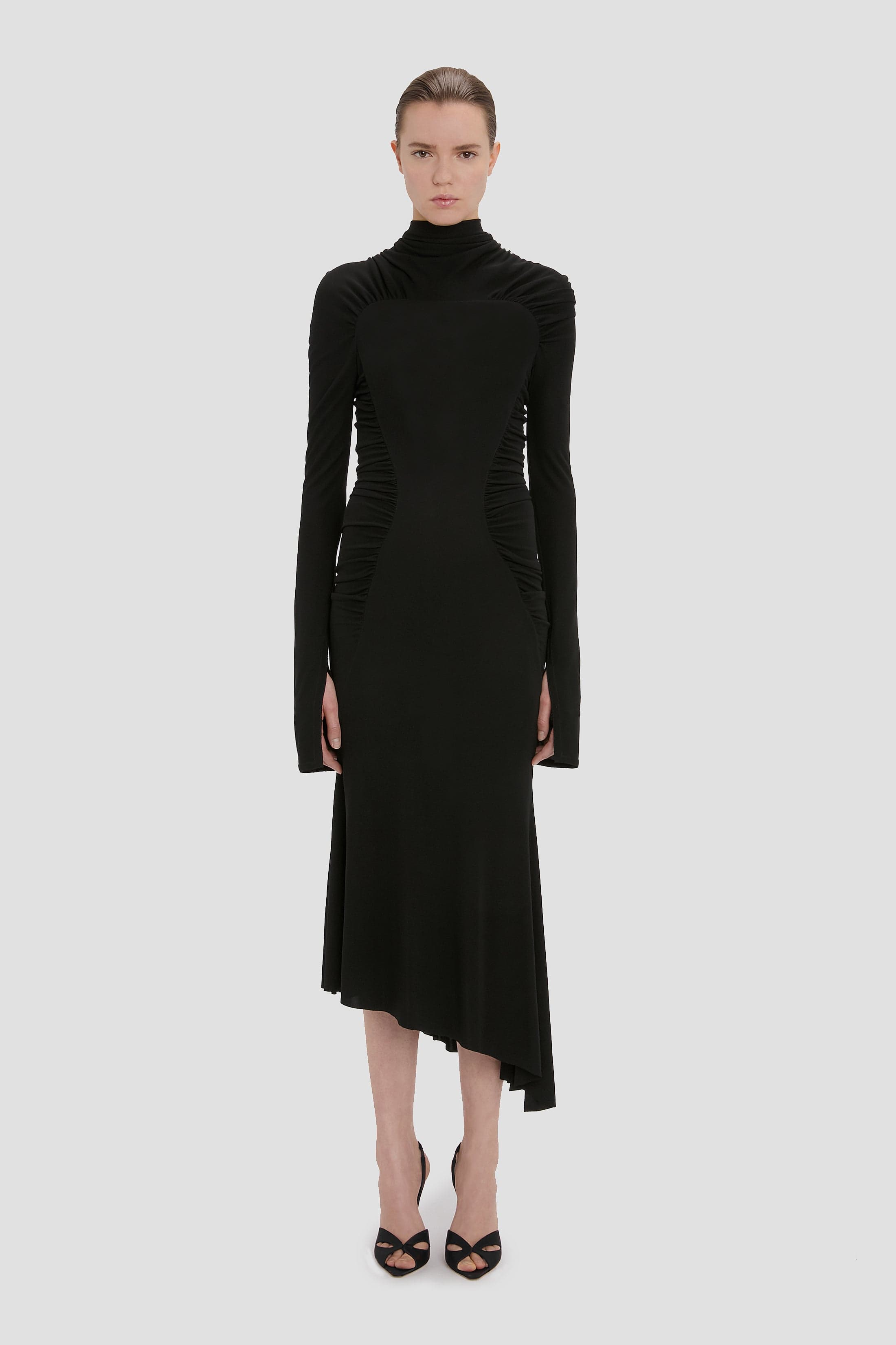 High Neck Midi Dress In Black