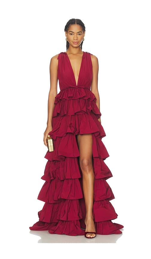AKNVAS Henriette Ruffle Gown in Burgundy. - size 6 (also in 8)