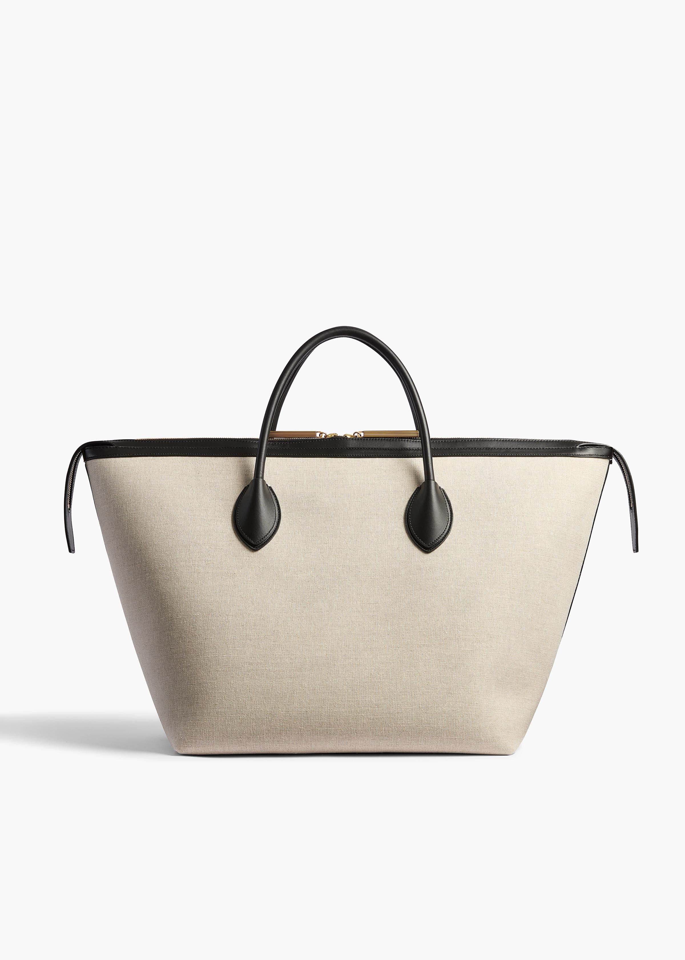 Kasia Tote in Black Leather and Natural Canvas