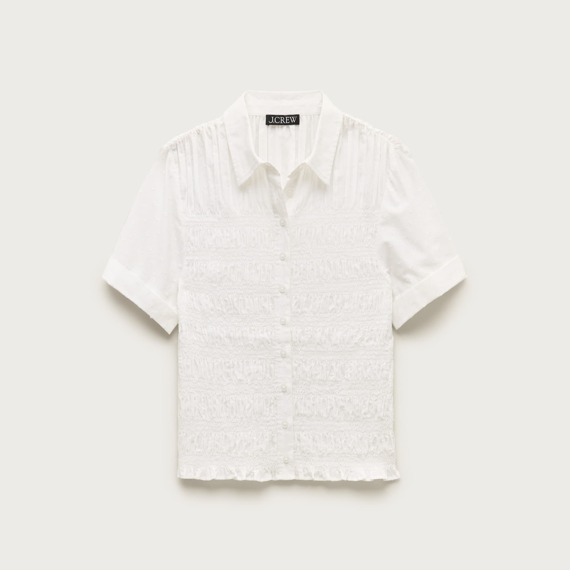 Smocked button-up short-sleeve shirt