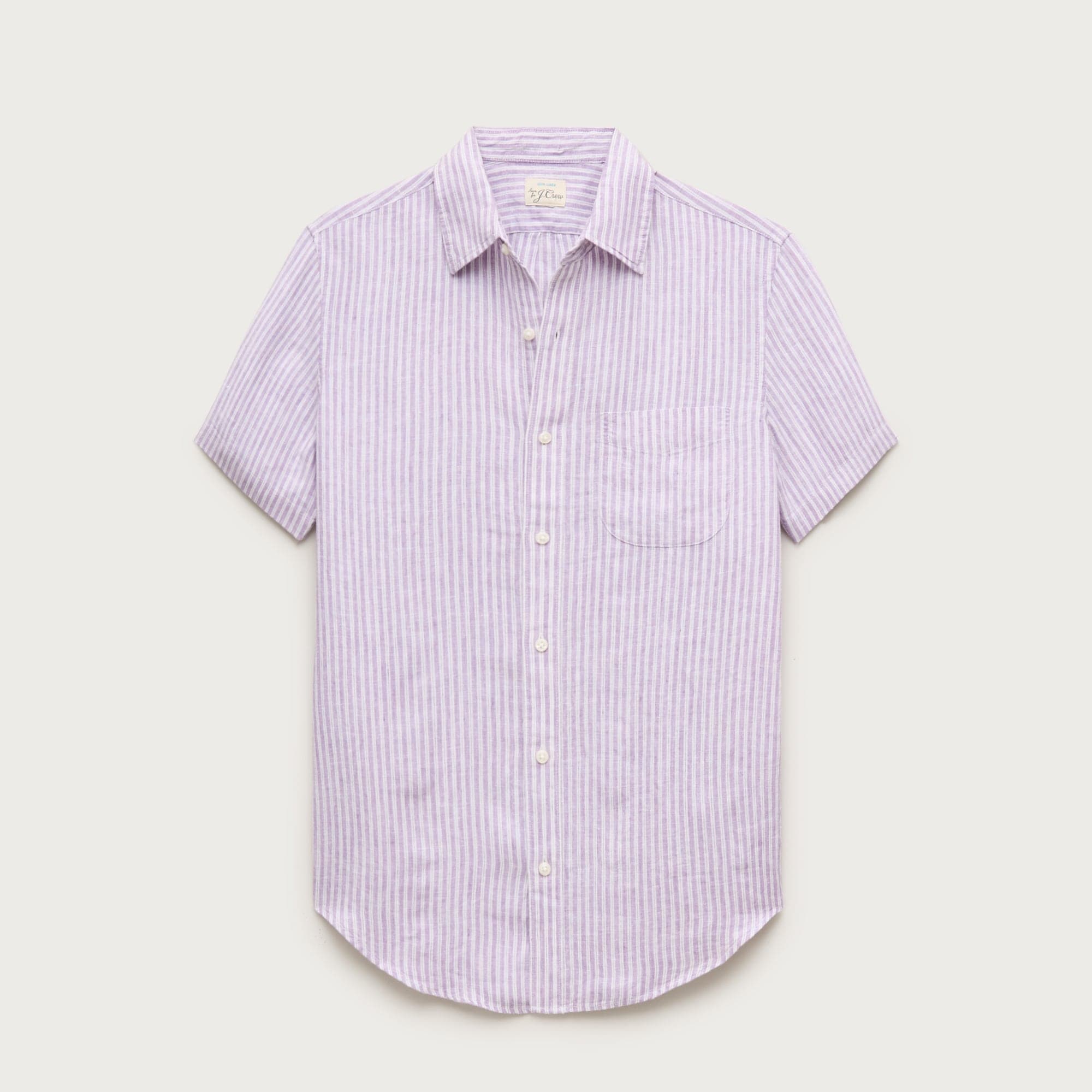 Short-sleeve point-collar linen shirt in stripe