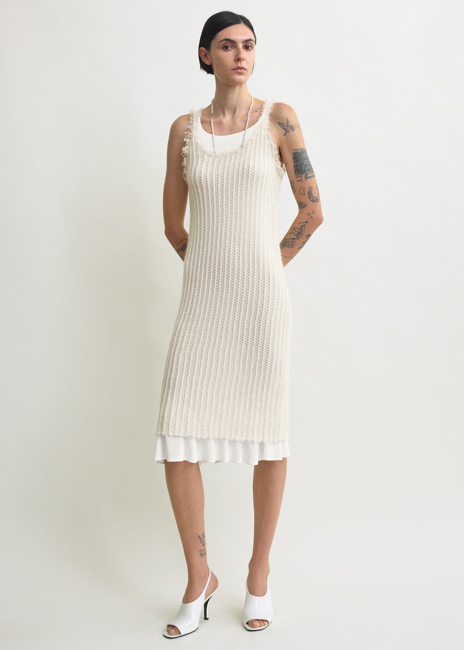Mohair knit tank dress off-white