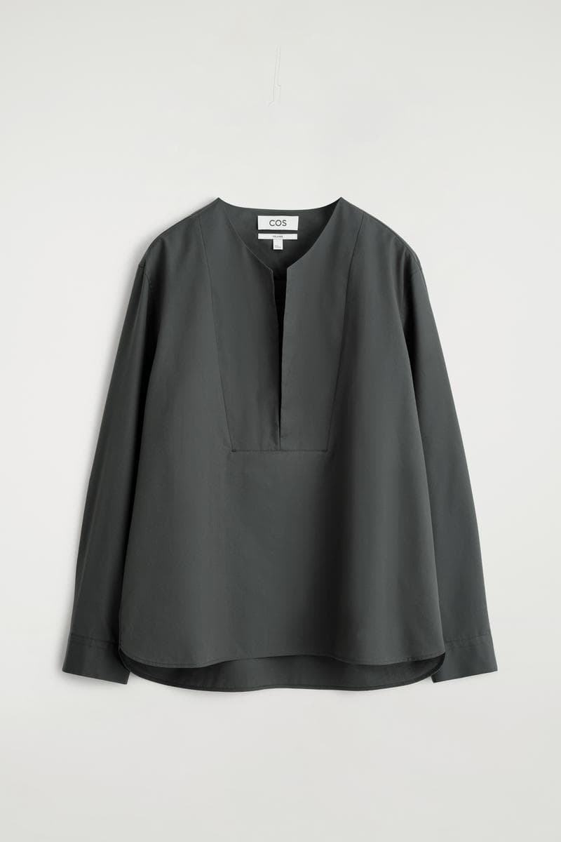 Collarless Silk-Blend V-Neck Shirt