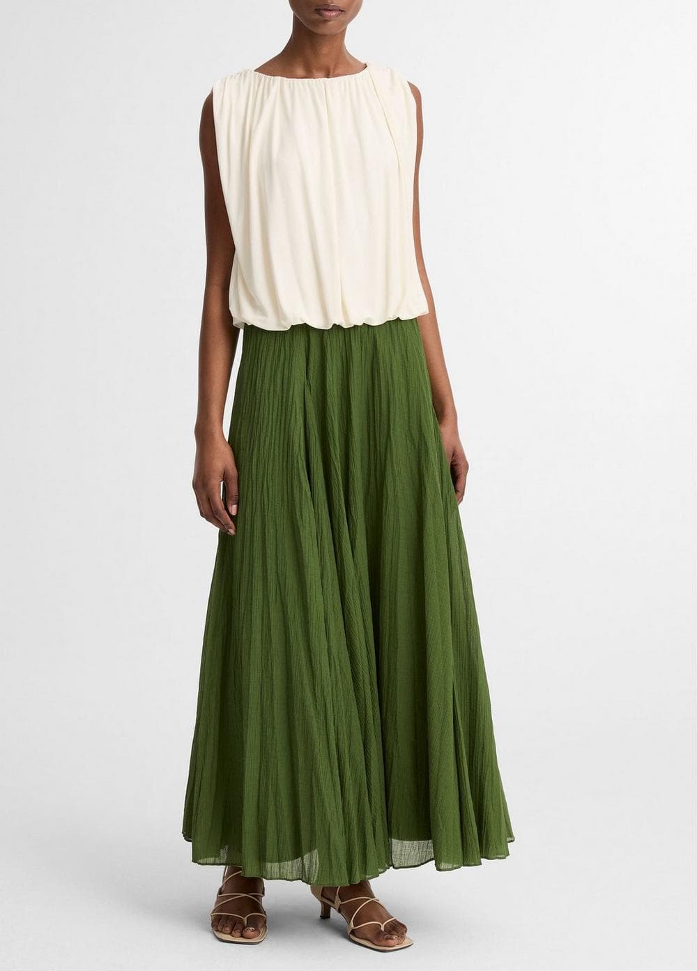 Crinkled Plissé Cotton-Blend Maxi Skirt