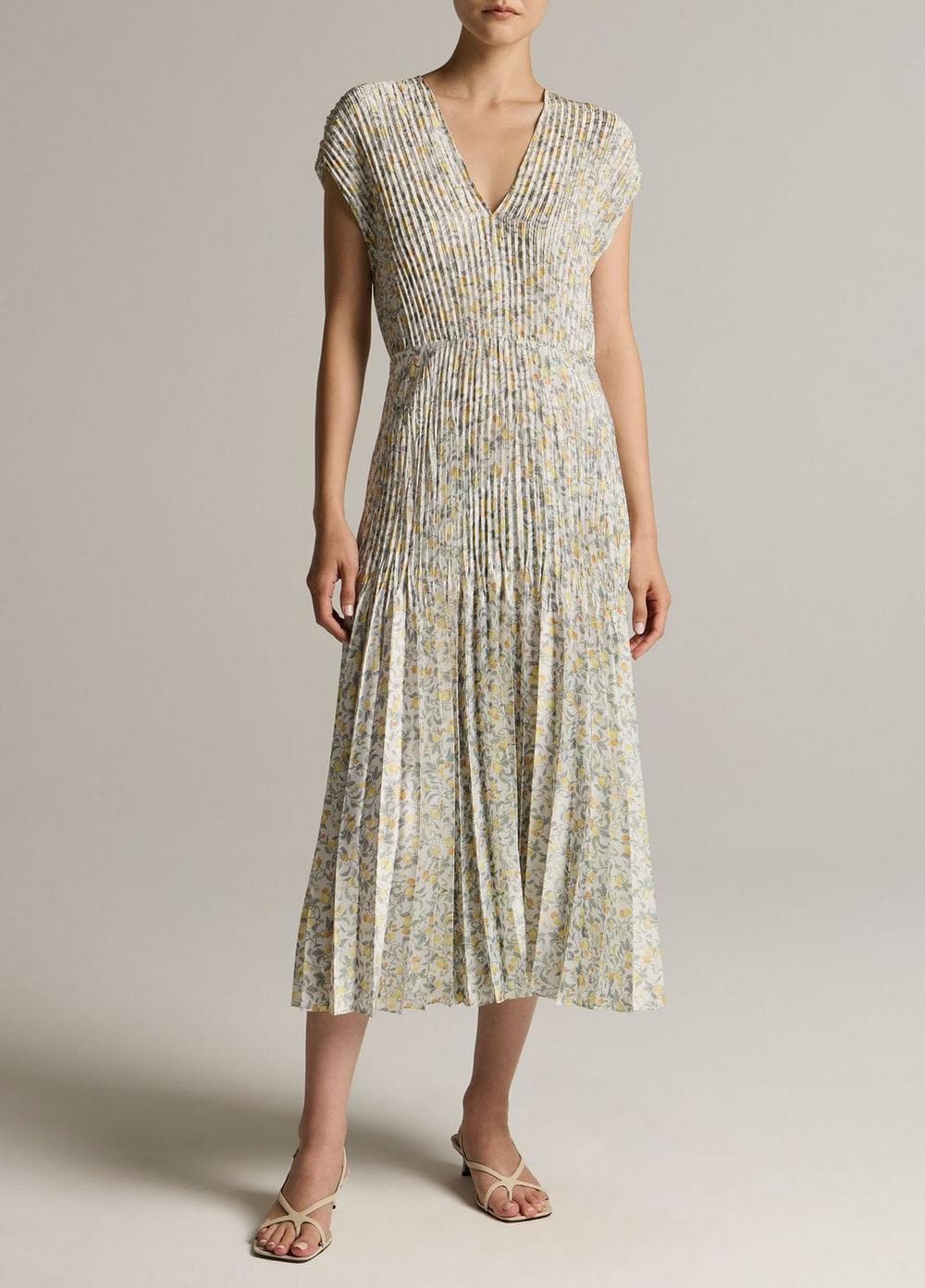 Citrine Bloom Pleated Satin Dress