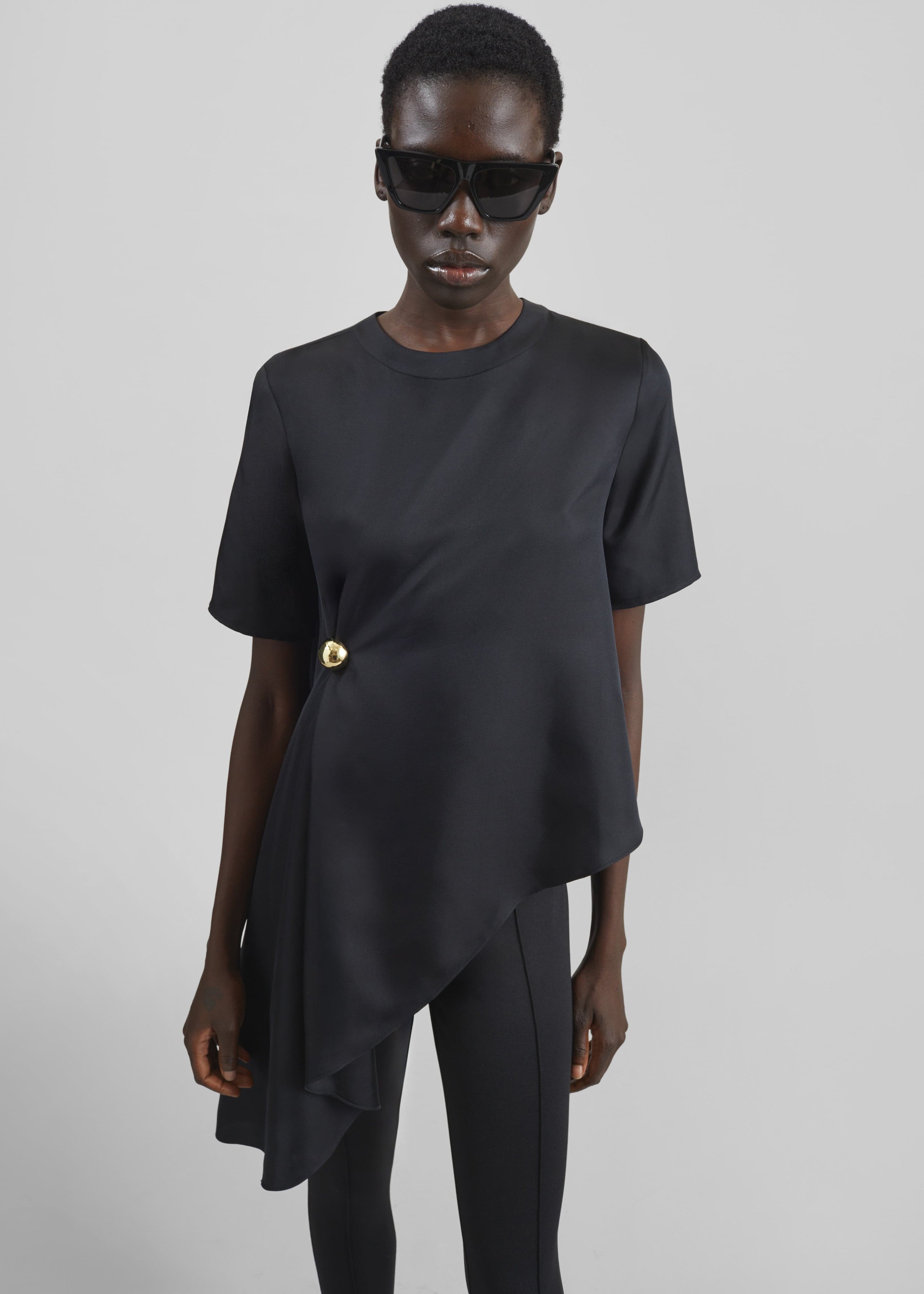 Loulou de Saison Madea Asymmetric Silk Twill Top - Black