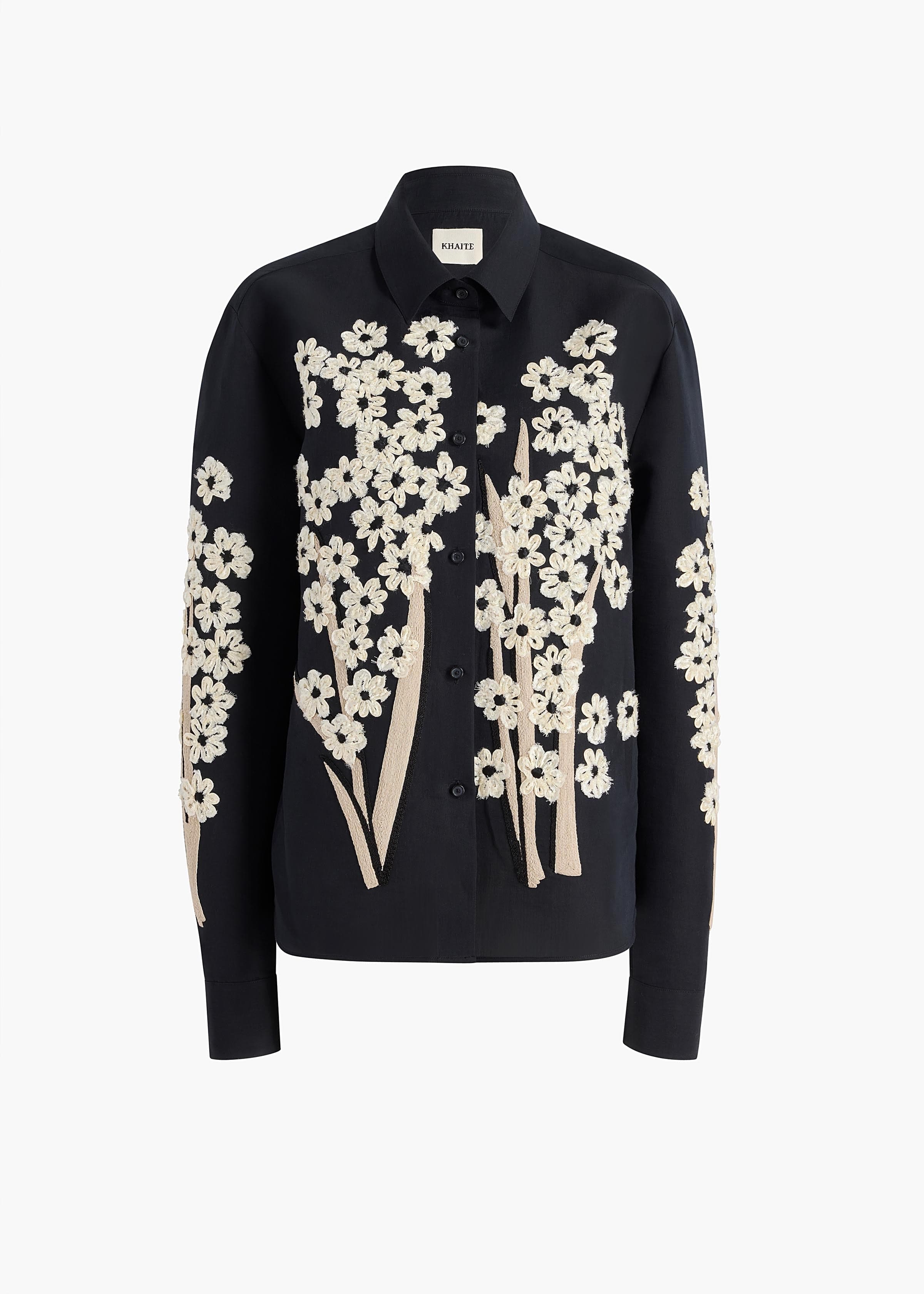 Argo Top in Black with Floral Embroidery