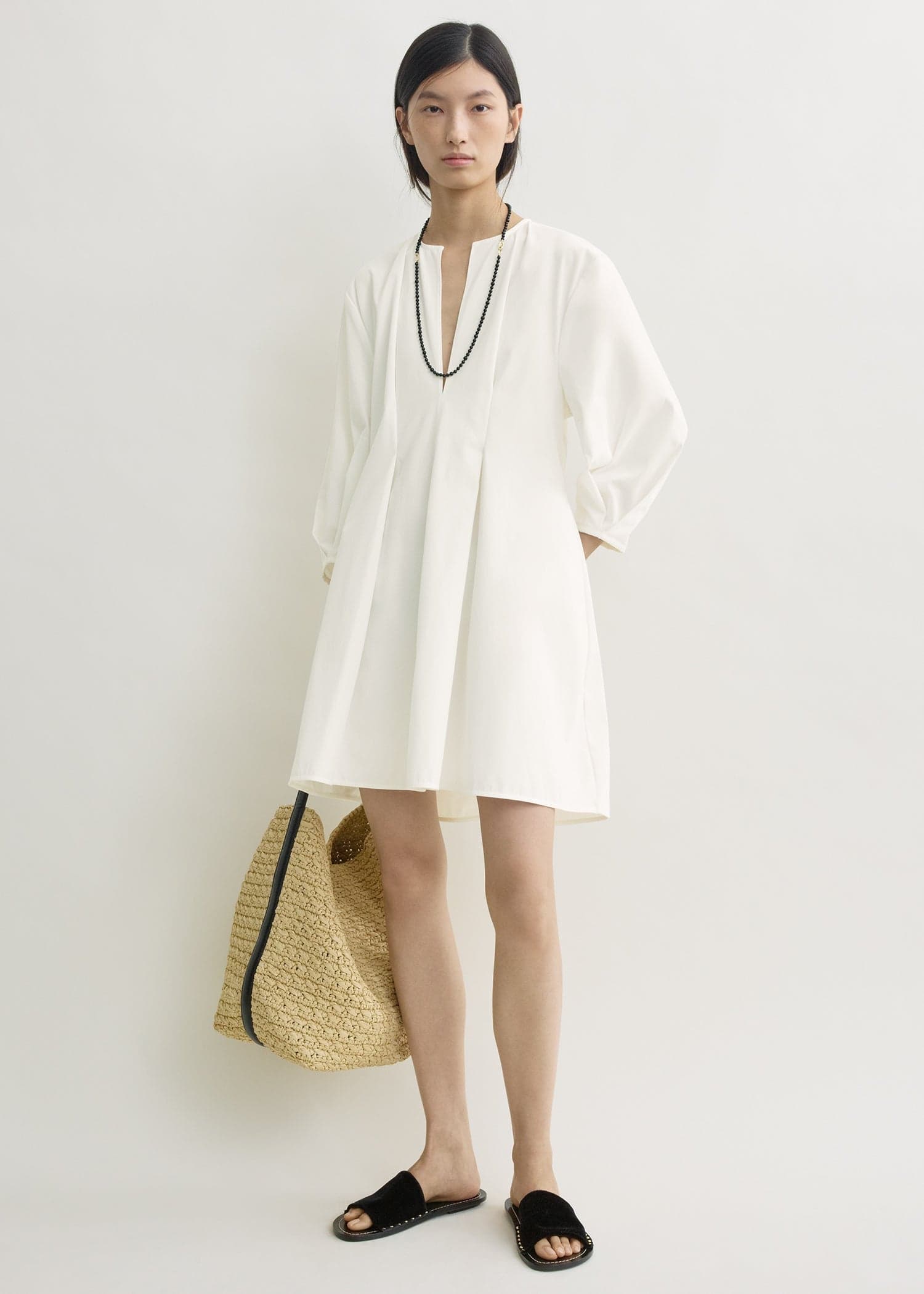 Balloon sleeve cotton dress white