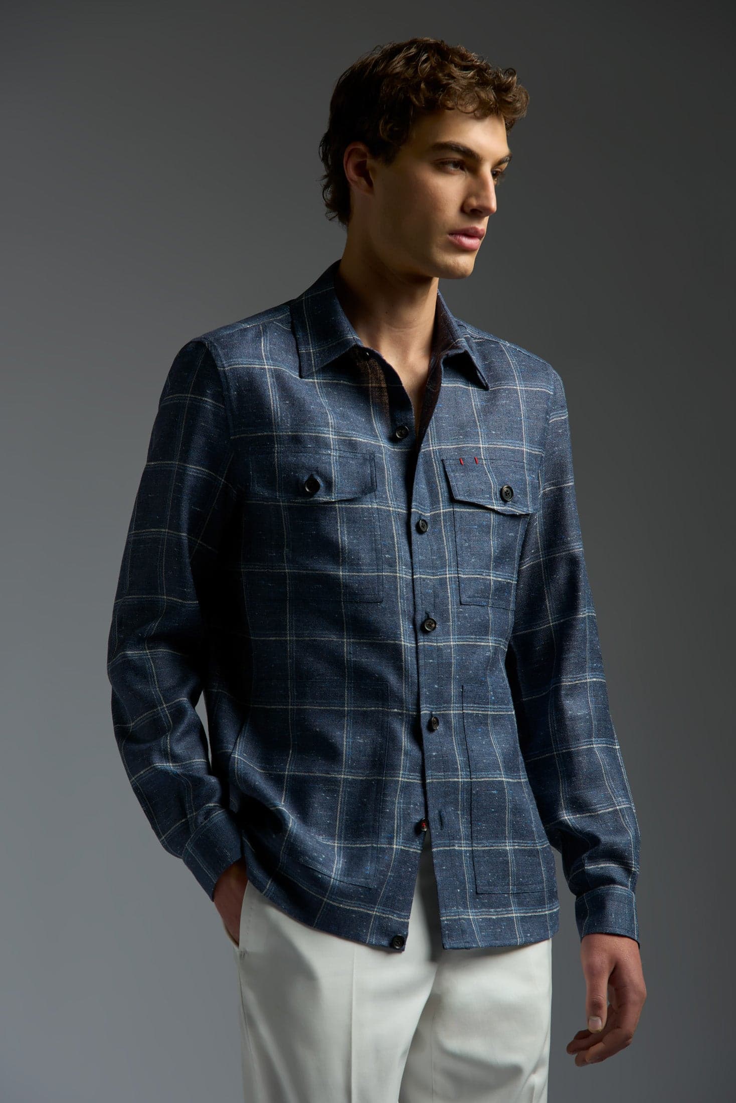 Silk Linen and Wool Donegal Four Pockets Overshirt