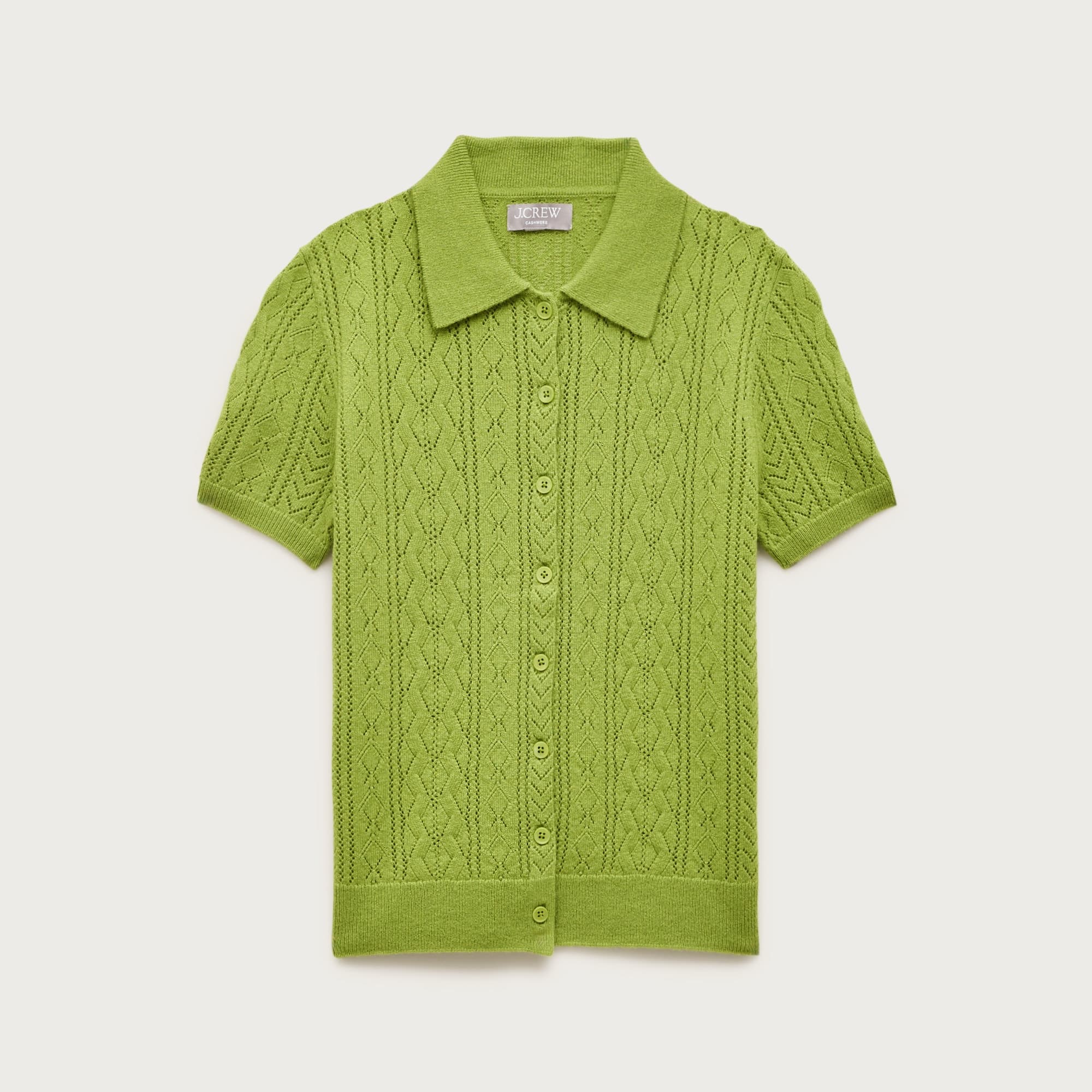 Cashmere pointelle button-up short-sleeve cardigan