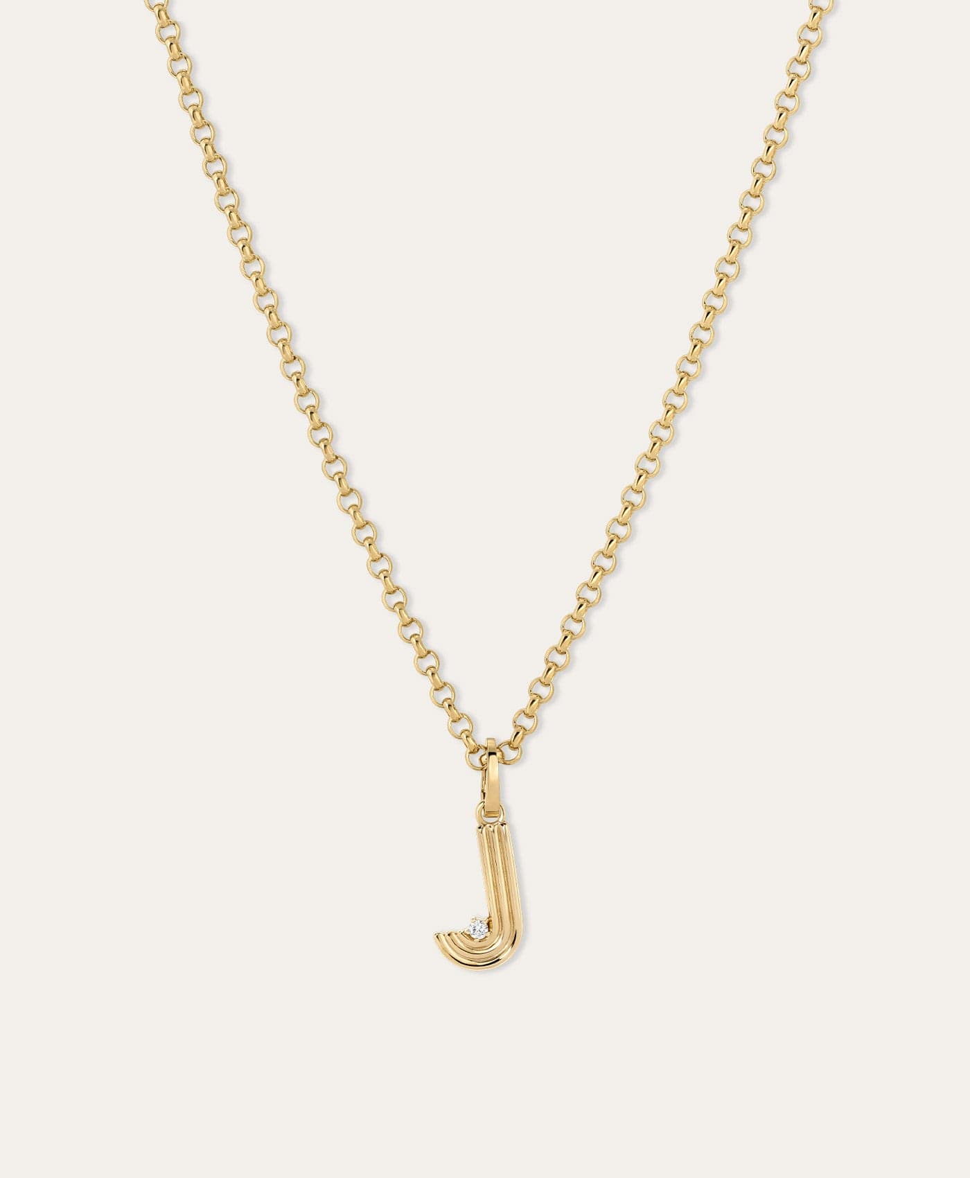 Groovy Diamond Initial Charm Necklace on Rolo Chain