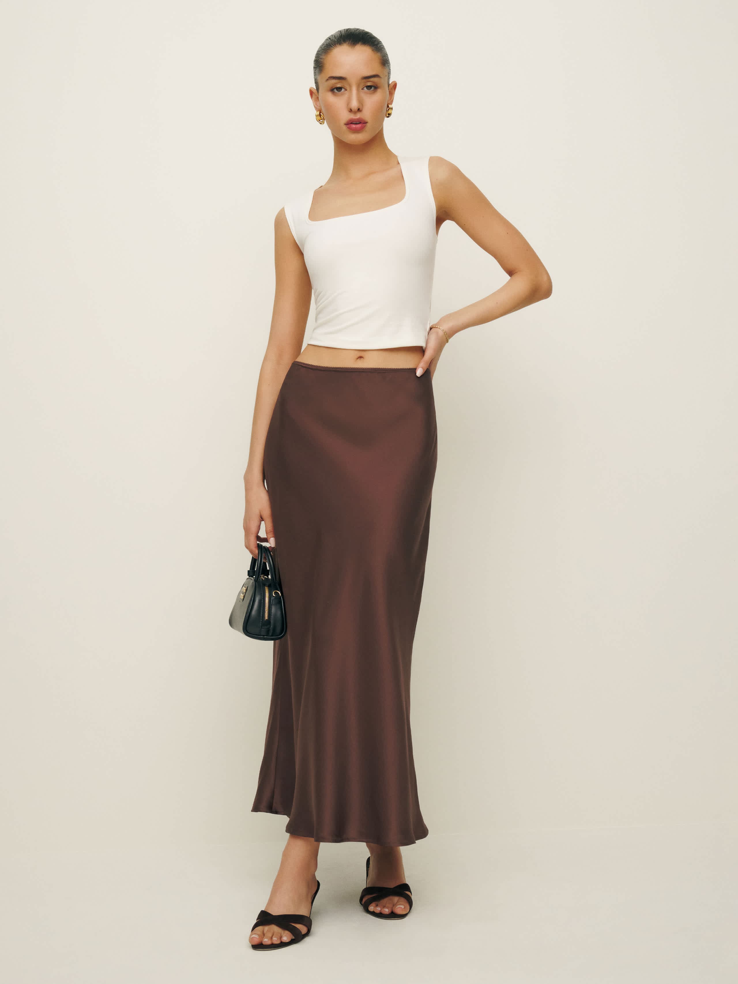Reformation Layla Silk Skirt Brown 0