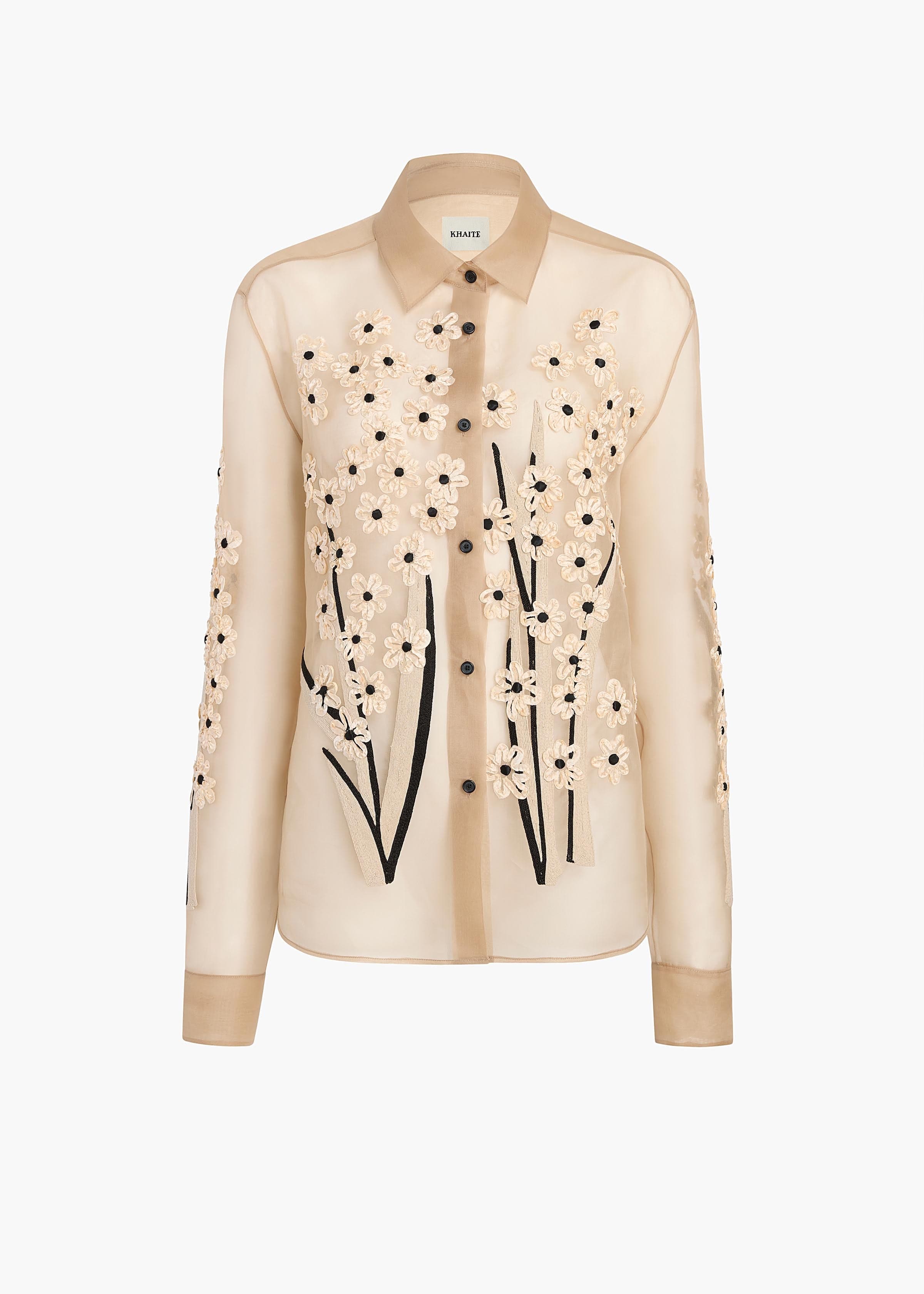 Argo Top in Chalk Organza with Floral Bouquet Embroidery