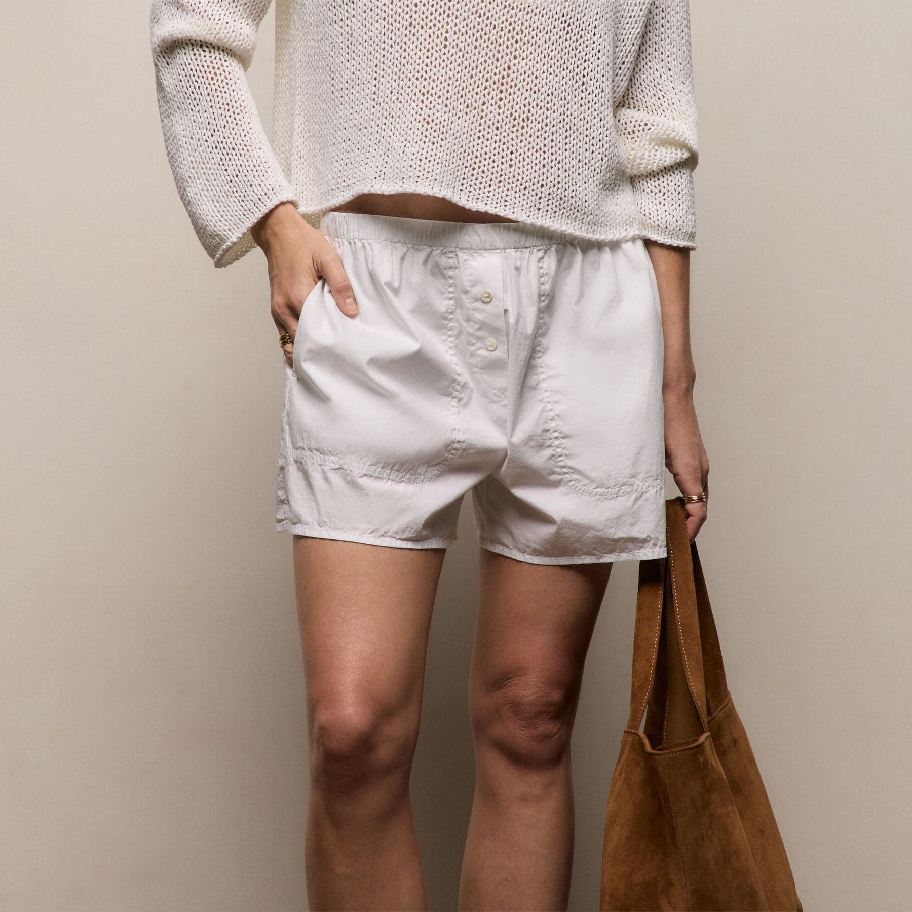 Stretch Poplin Boxer Short - White