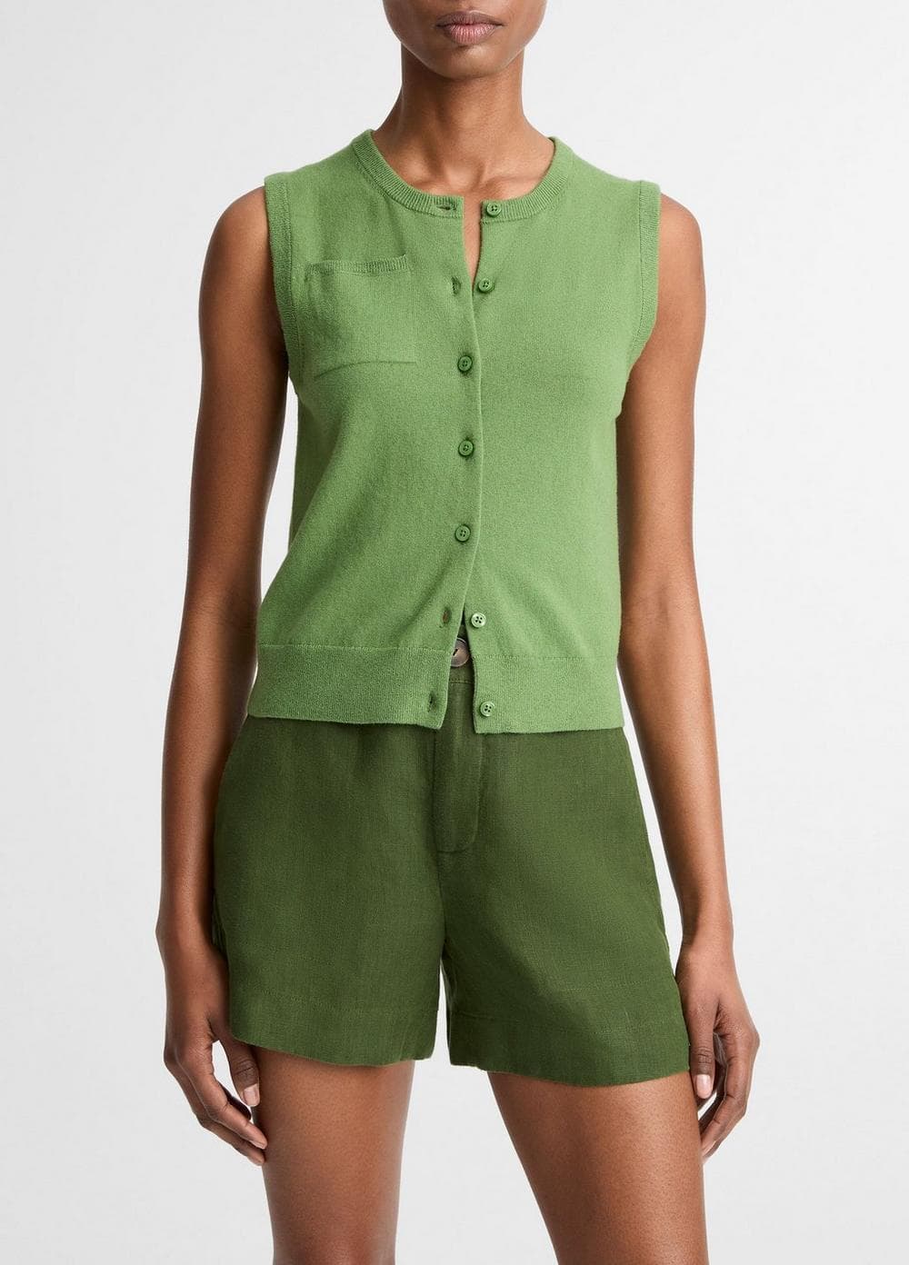 Cotton & Cashmere-Blend Button-Front Shell