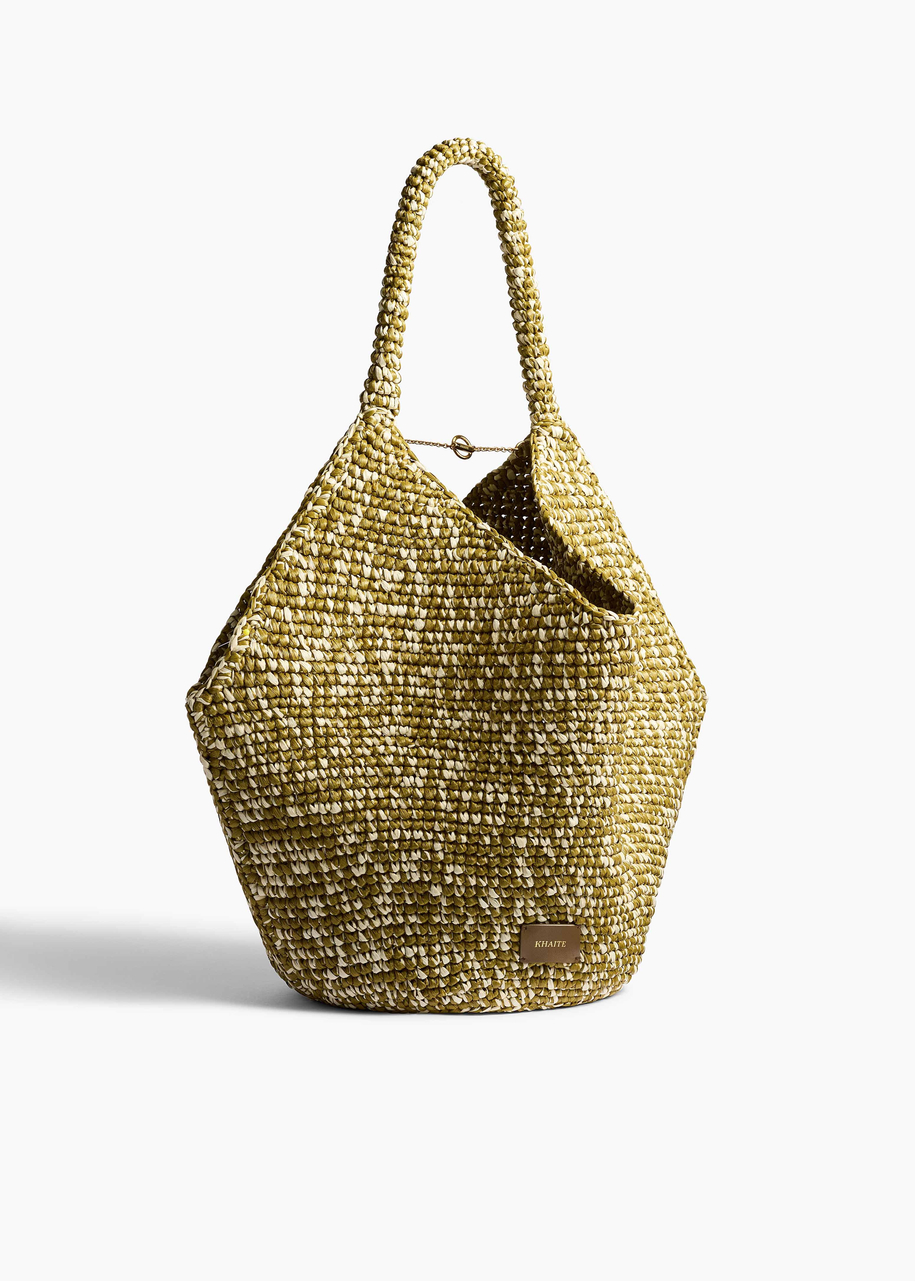 Medium Lotus Tote in Olive and White Raffia