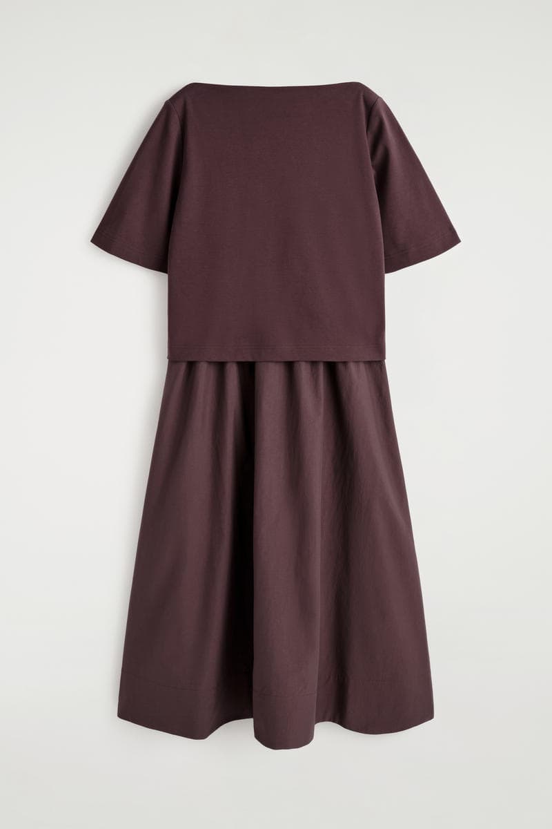 Contrast-Panel Boat-Neck Midi Dress