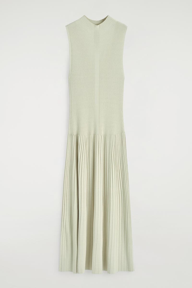 Pleated Turtleneck Maxi Dress