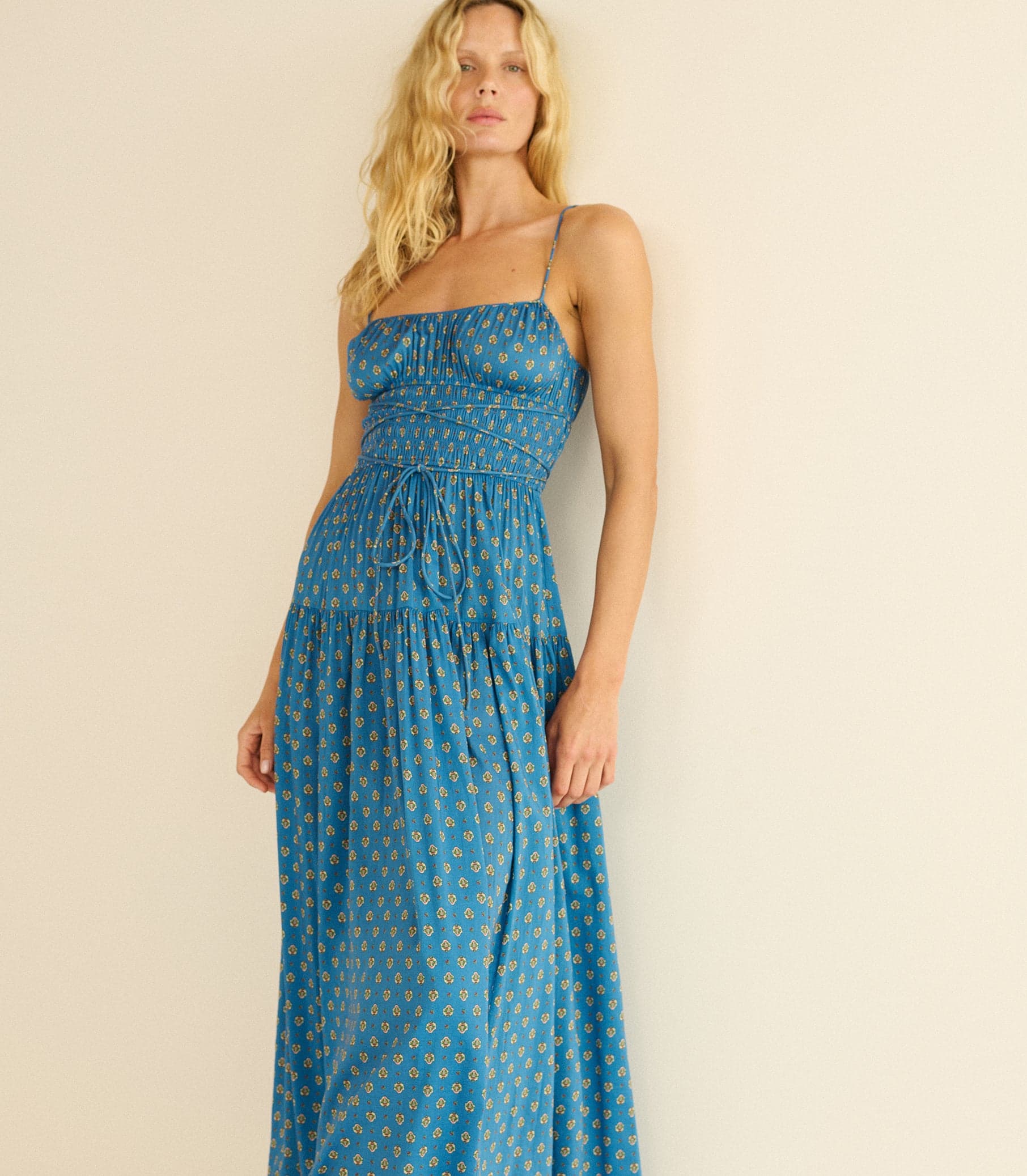 SAFIA DRESS -- SANTORINI BLUE CADIZ FOULARD