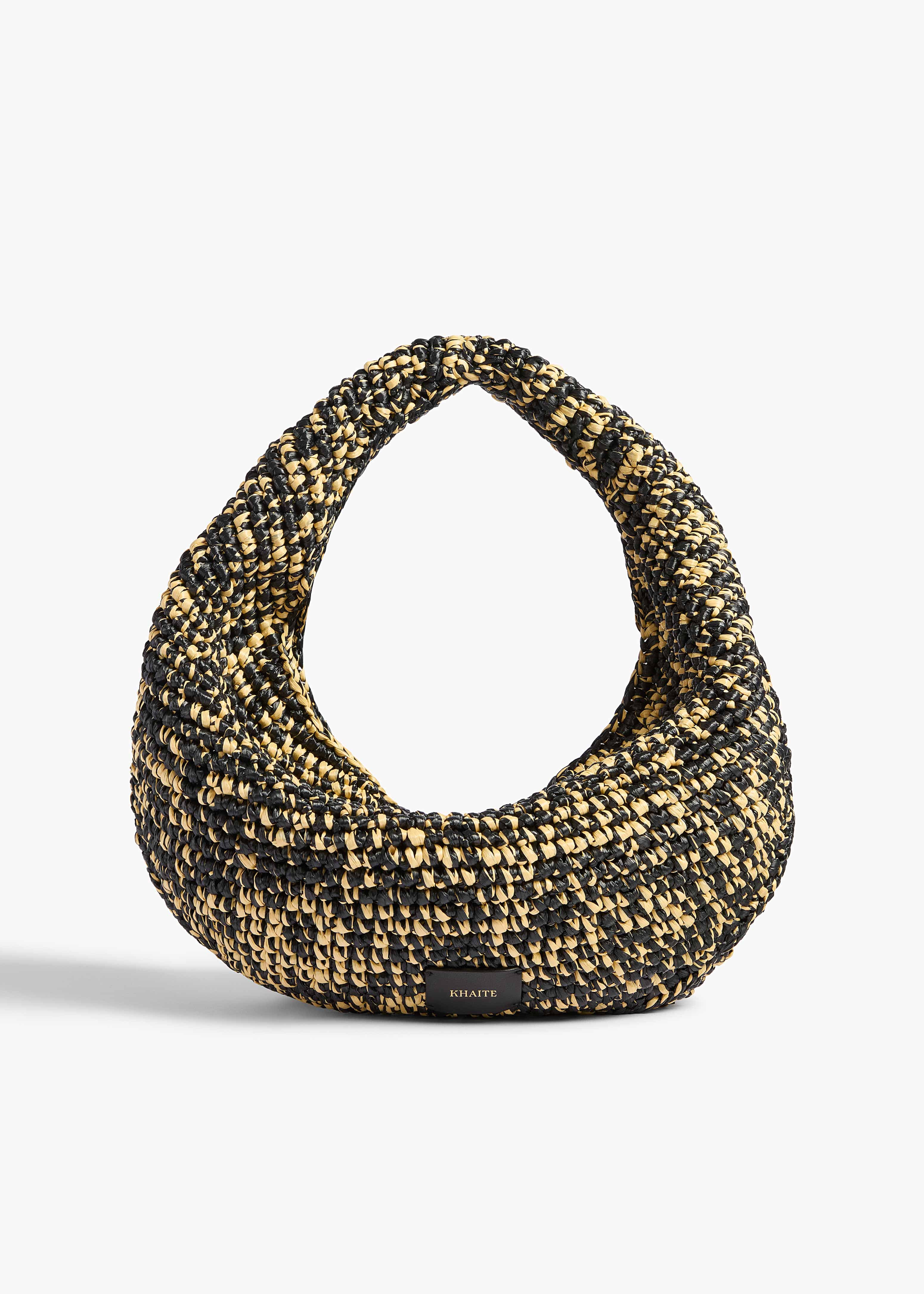 Medium Olivia Hobo in Black and White Raffia