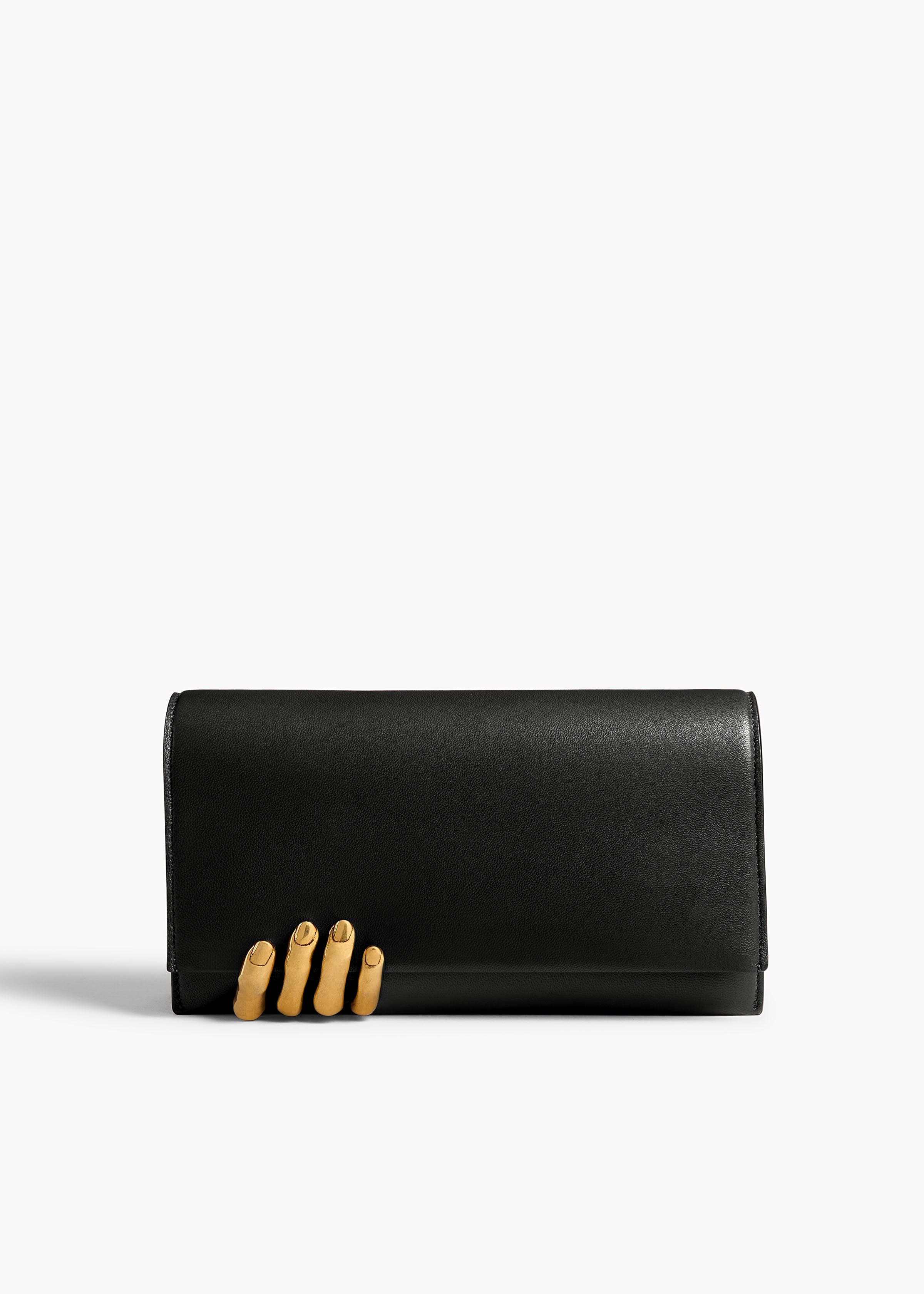 Sculpted Hand Clutch in Black Leather