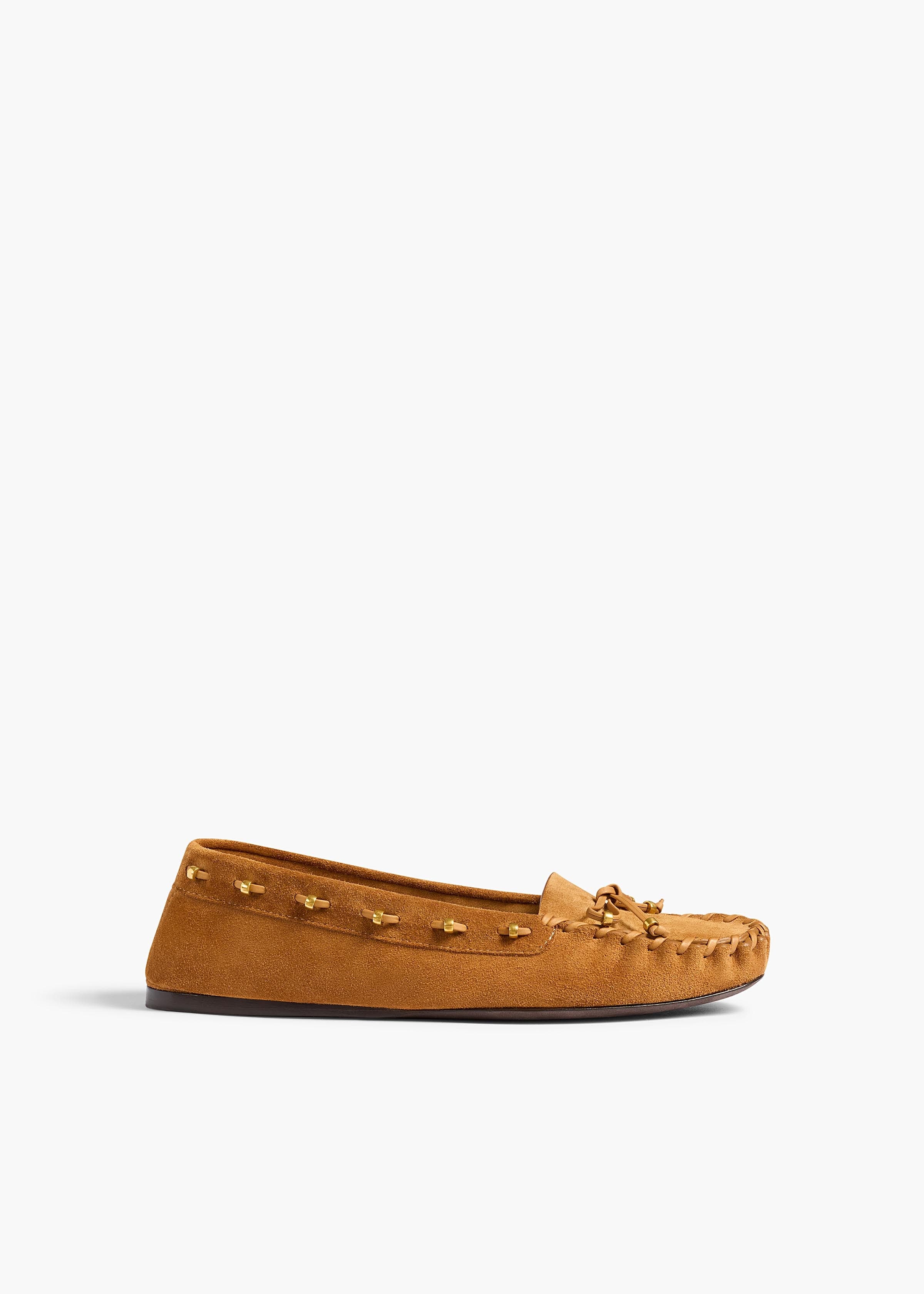 Milly Flat in Caramel Suede