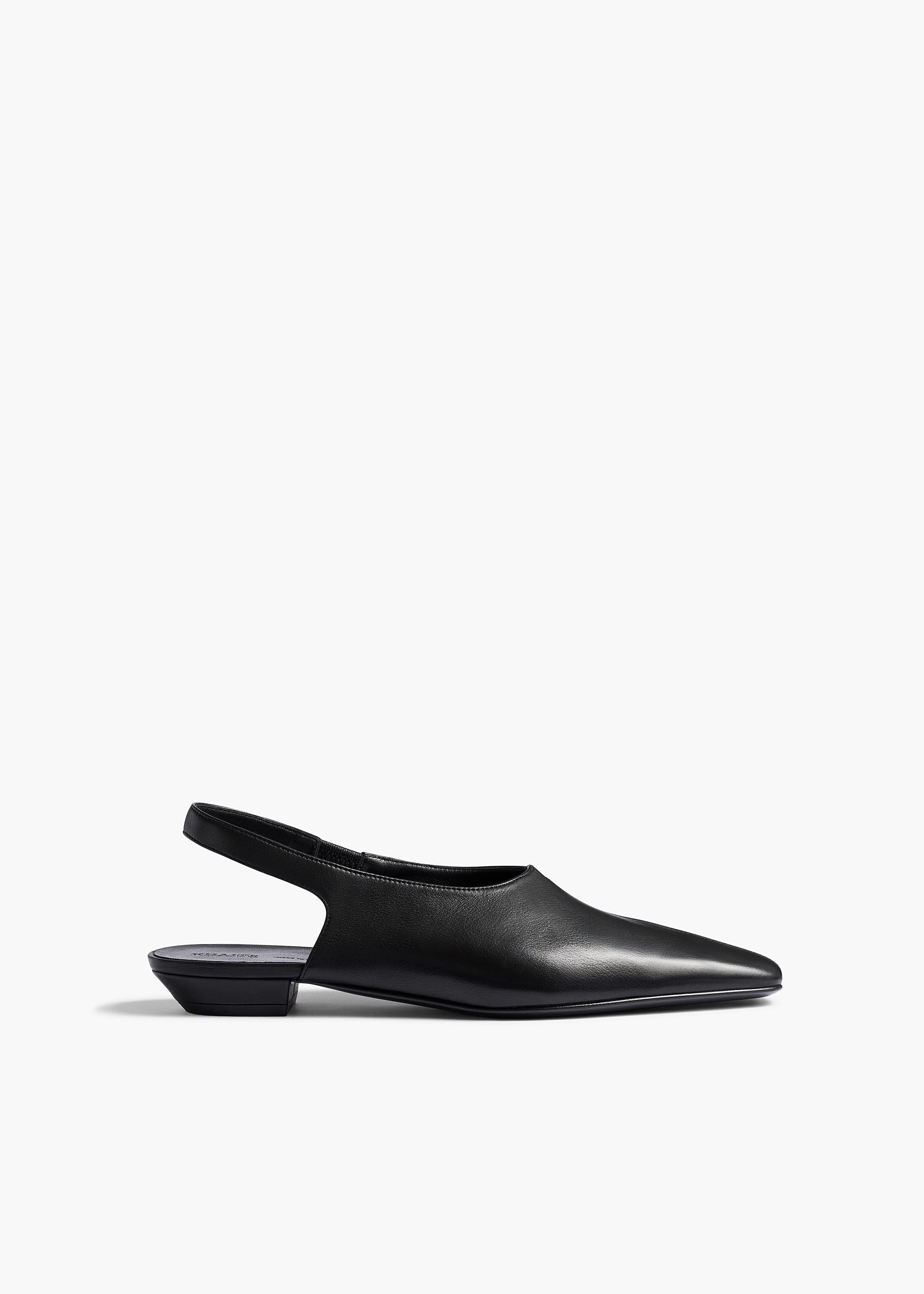 Cecilia Slingback Flat in Black Pebbled Leather