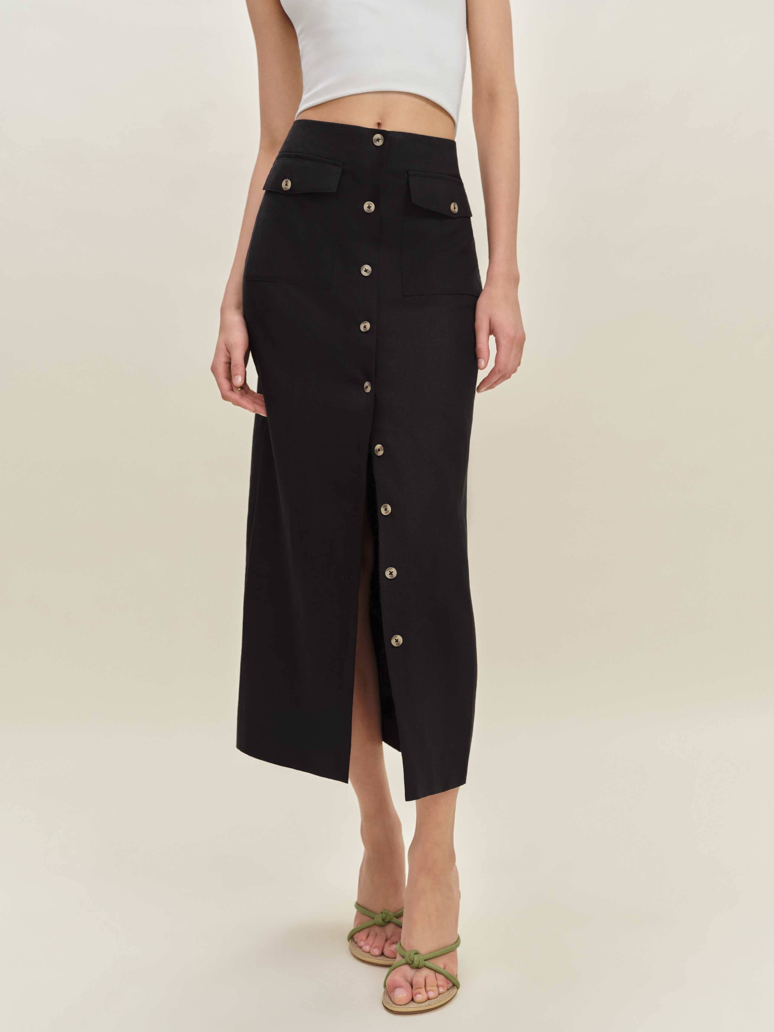 Reformation Britt Linen Skirt Black 2