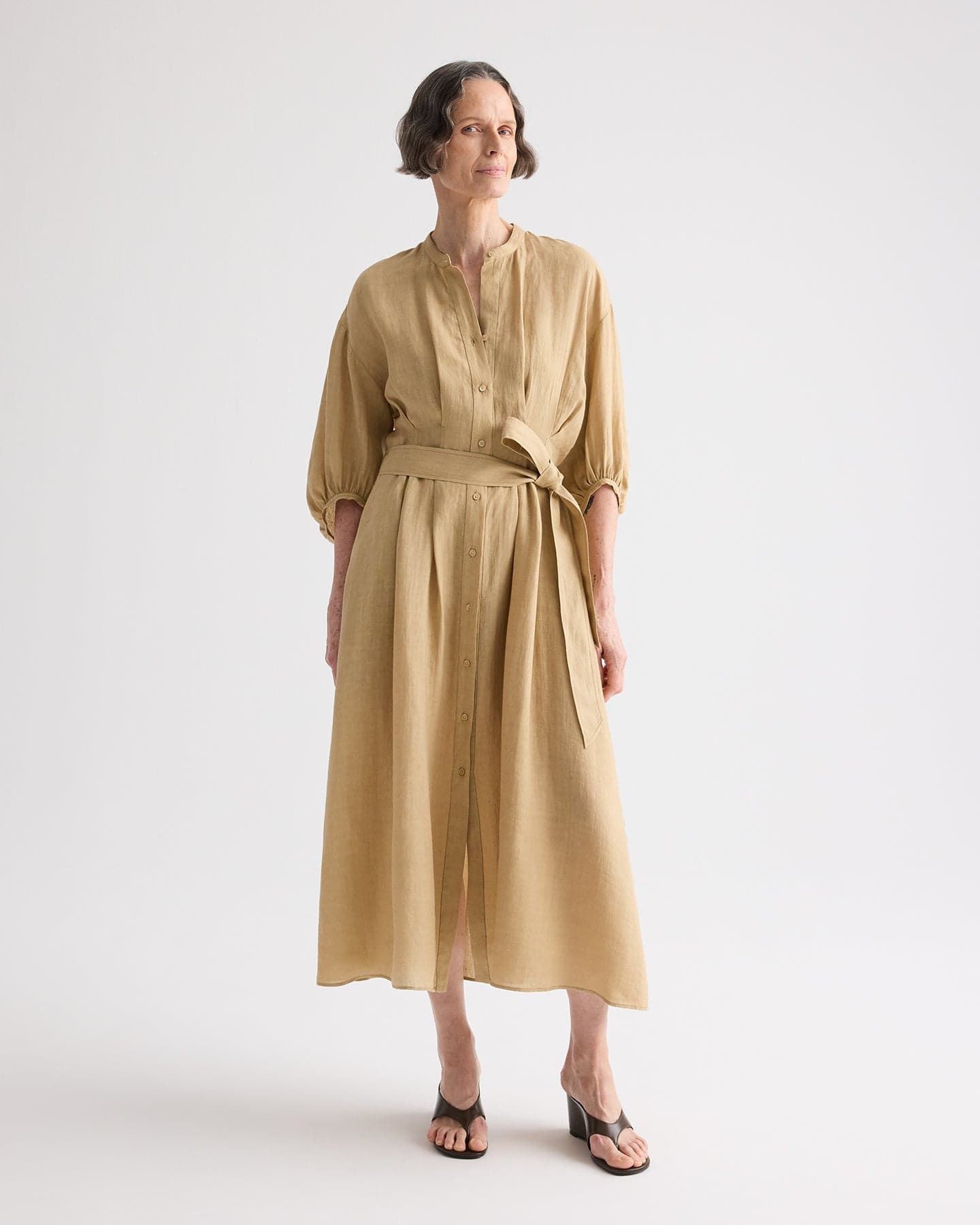 Maxi Dress With 3/4 Poet Sleeve in Fluid Linen