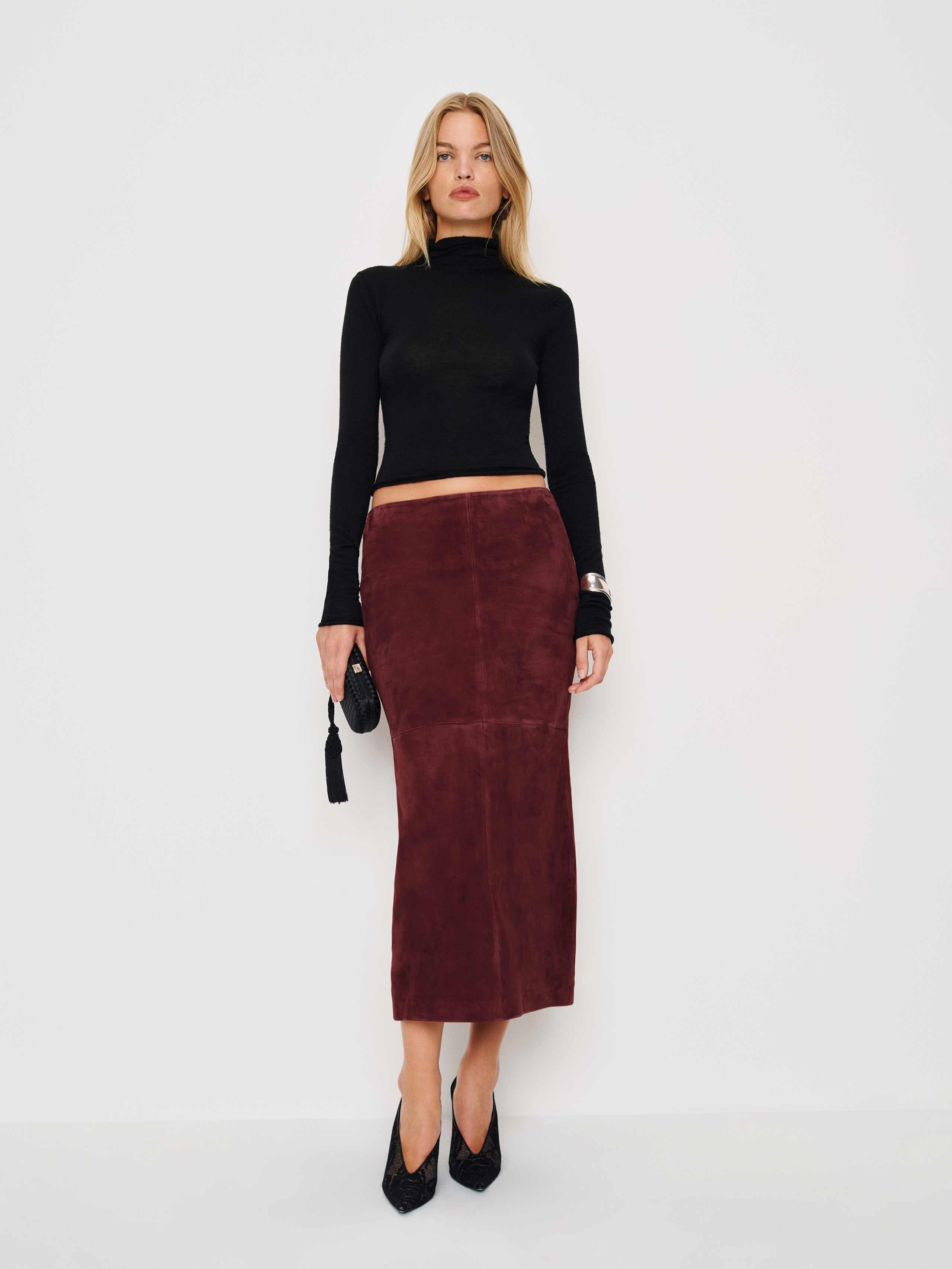 Reformation Veda Cole Low Waist Leather Maxi Skirt Red 0