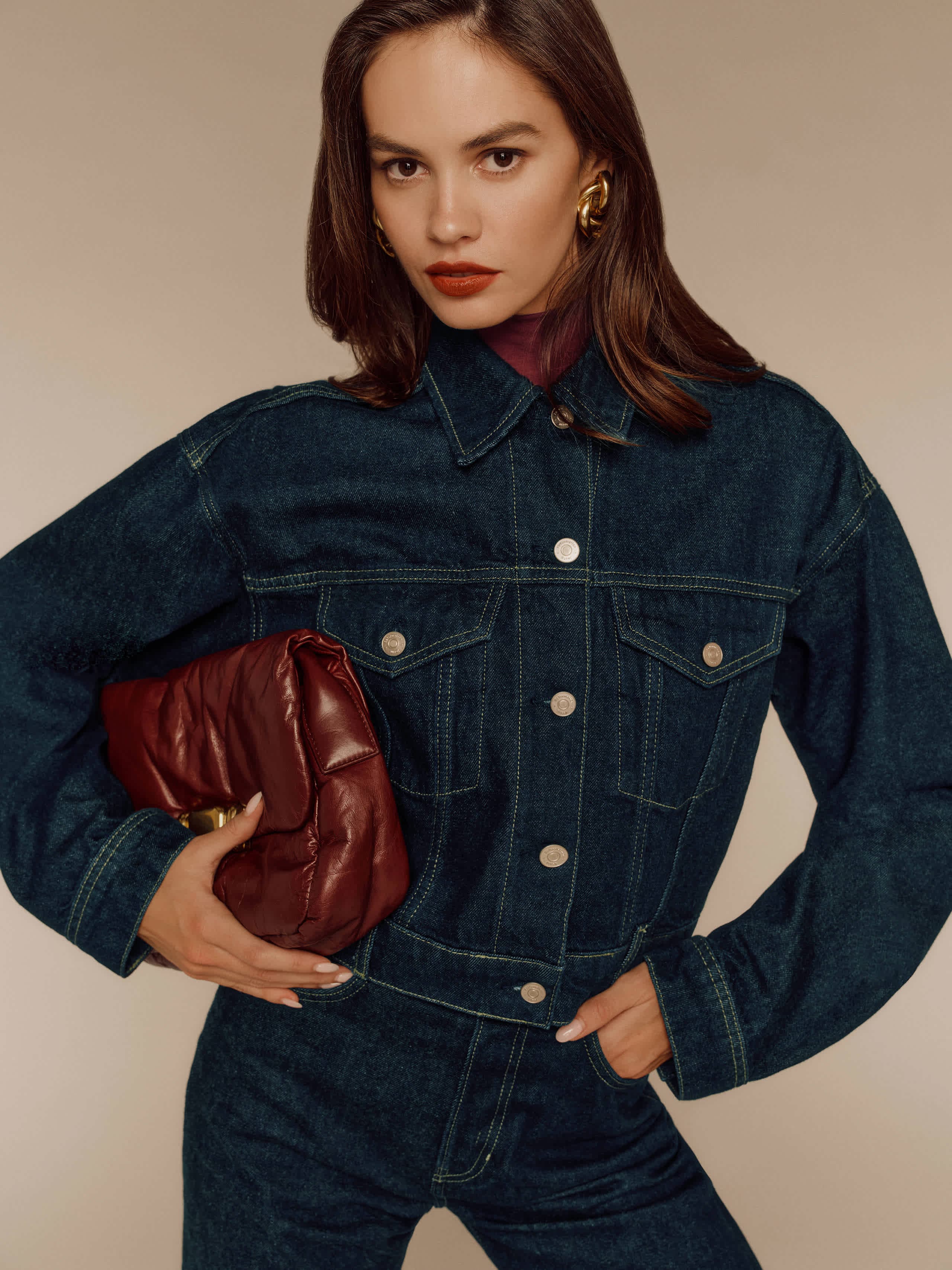 Reformation Jori Cropped Denim Jacket Blue Large