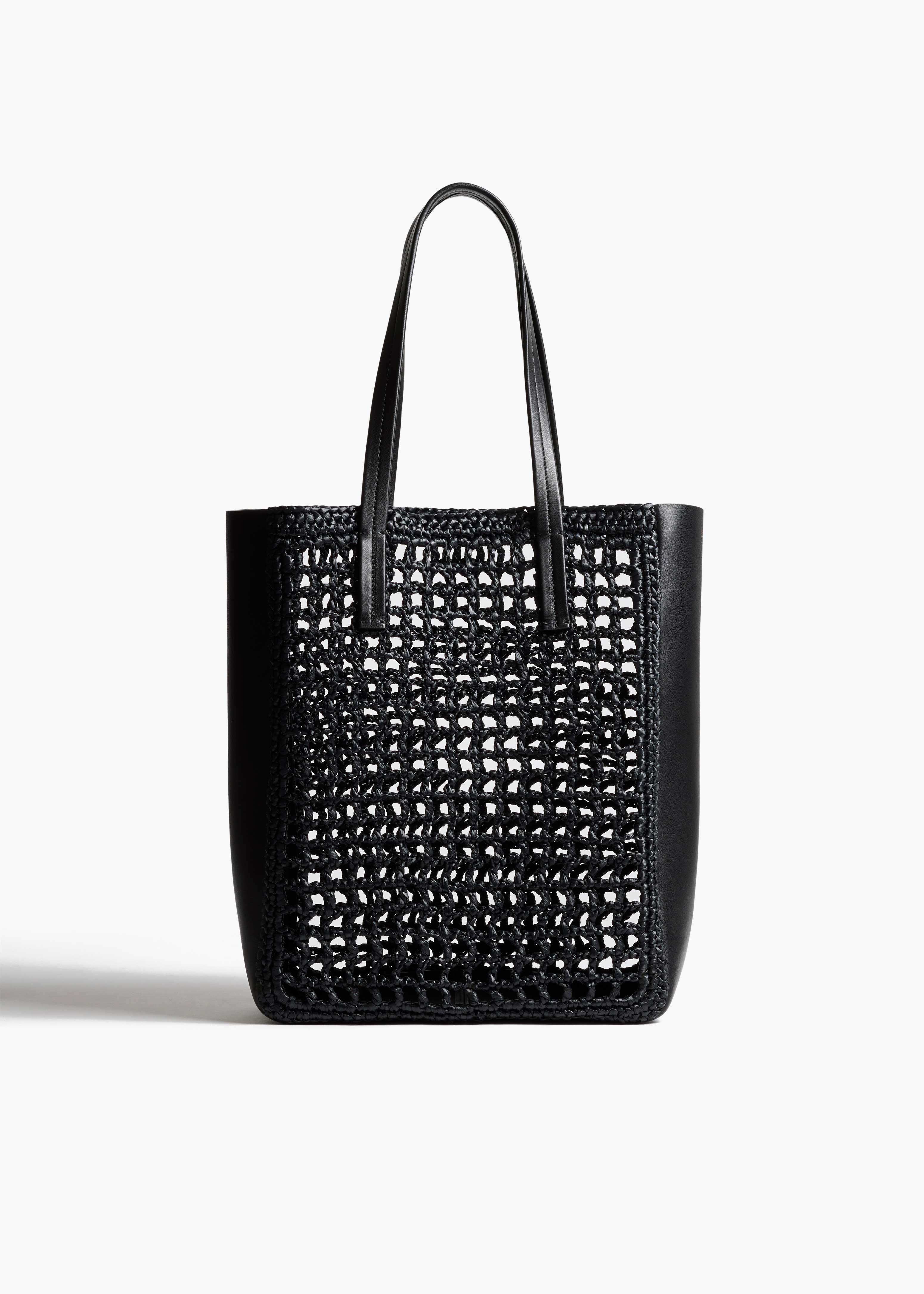 Small Zoe Tote in Black Raffia with Black Leather